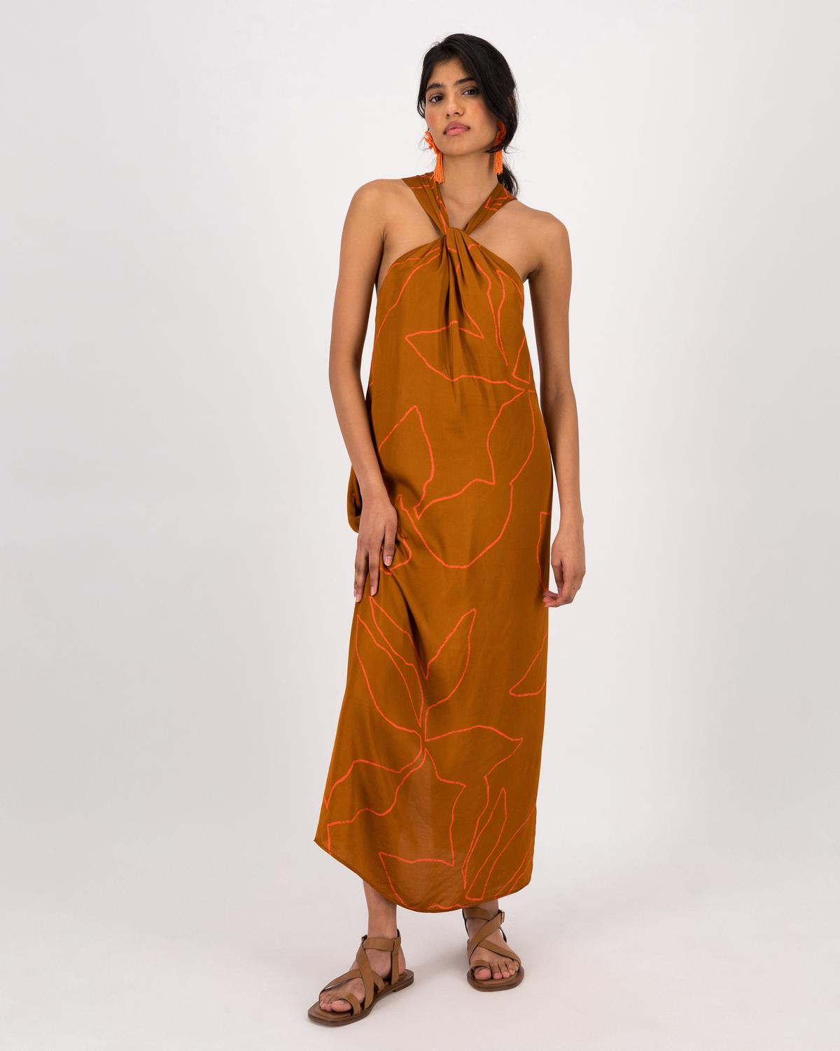 Poppy Halterneck Dress -  Brown