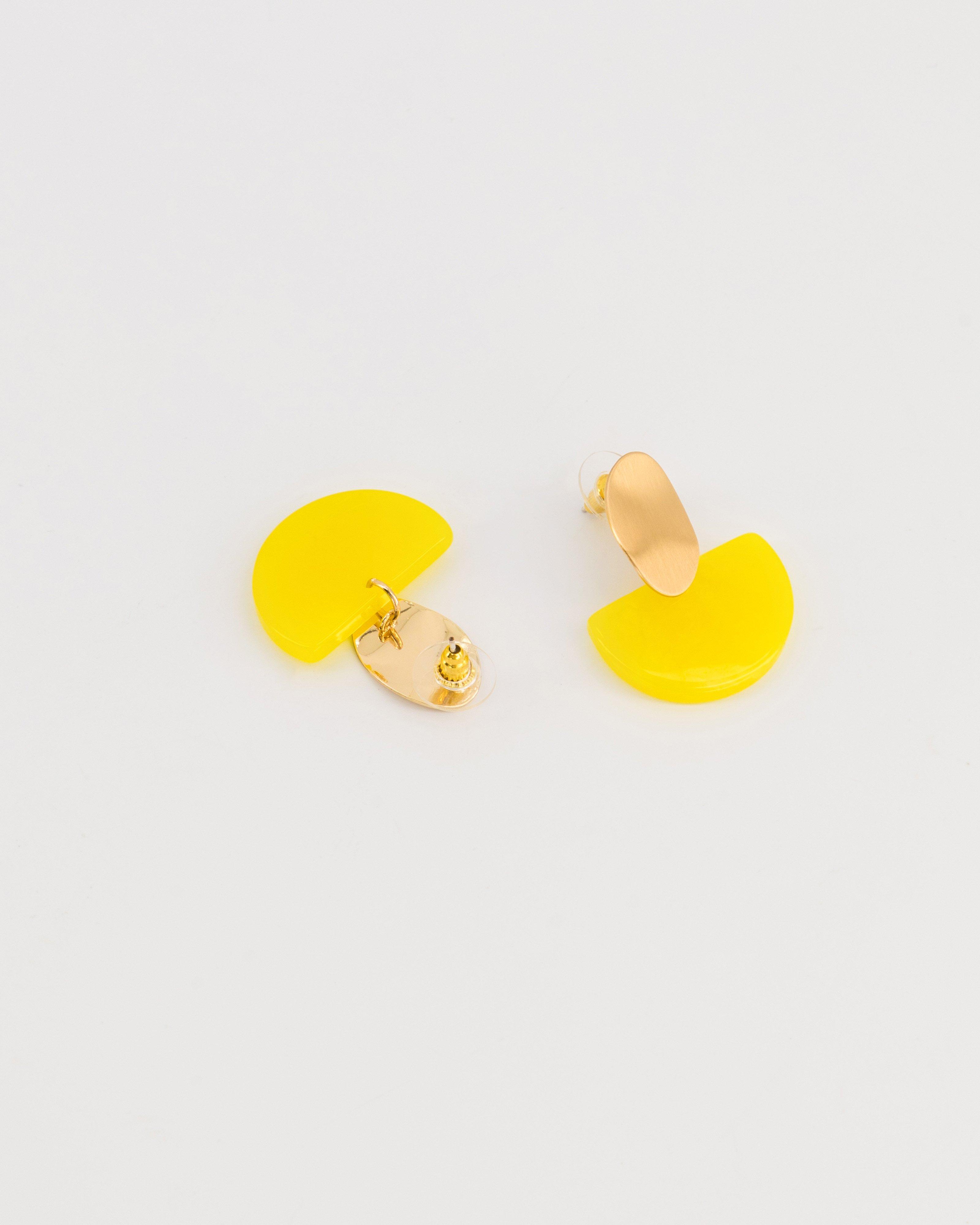 Oval Disk and Half Moon Resin Double Drop Earrings -  Yellow