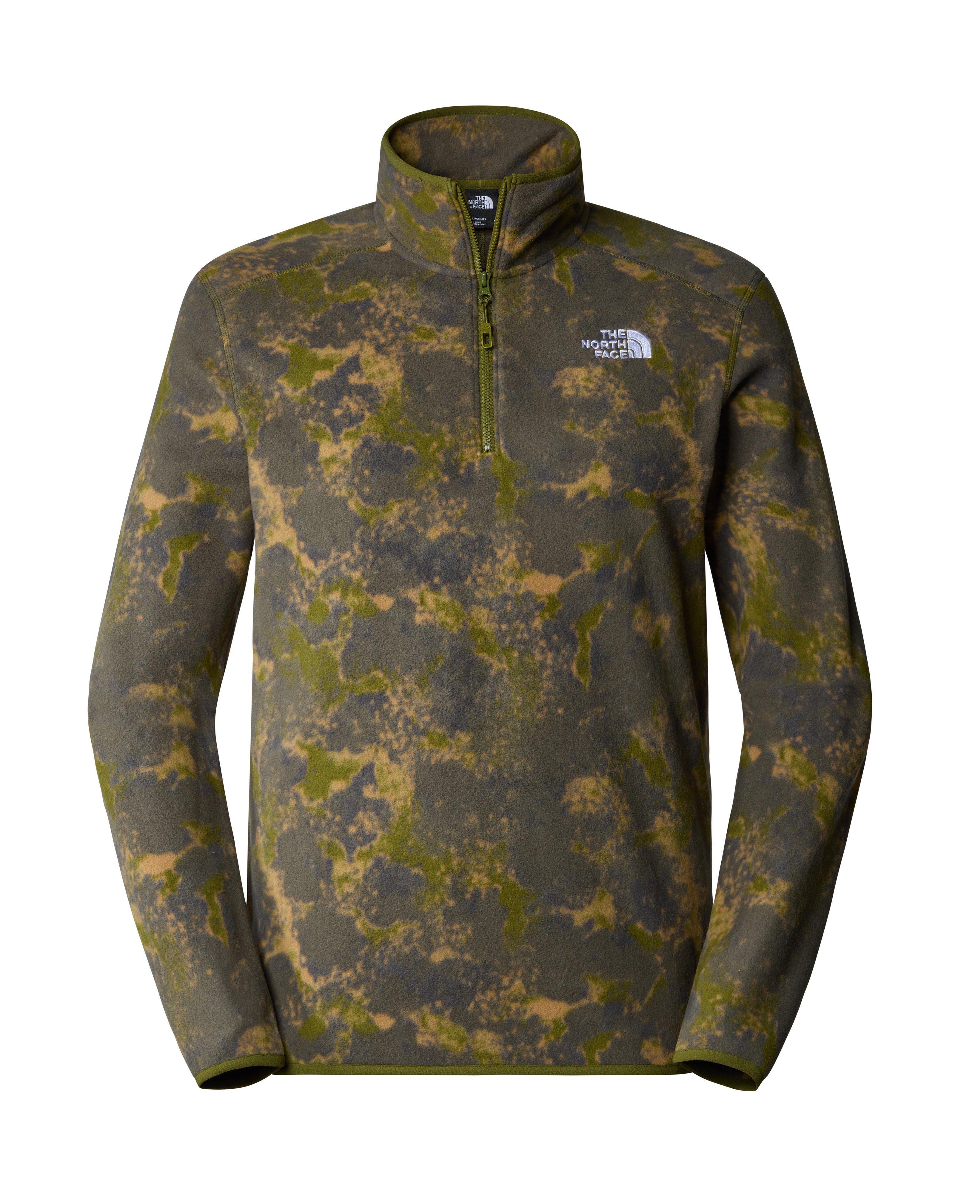 The North Face Men’s 100 Glacier 1/4 Zip Printed Fleece Top  -  Dark Green/Dark Olive