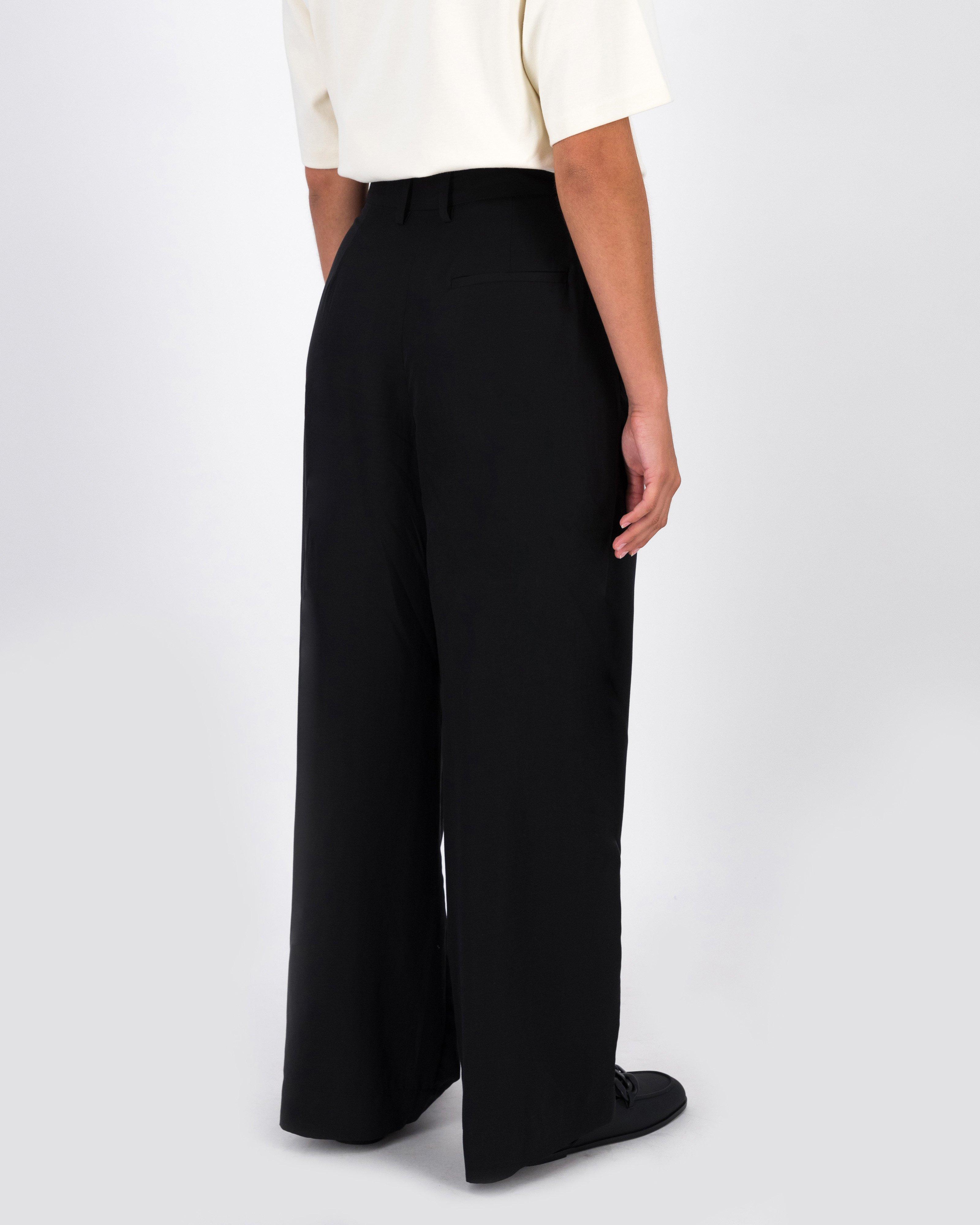 Freja Wide Leg Pleat Pant -  Black