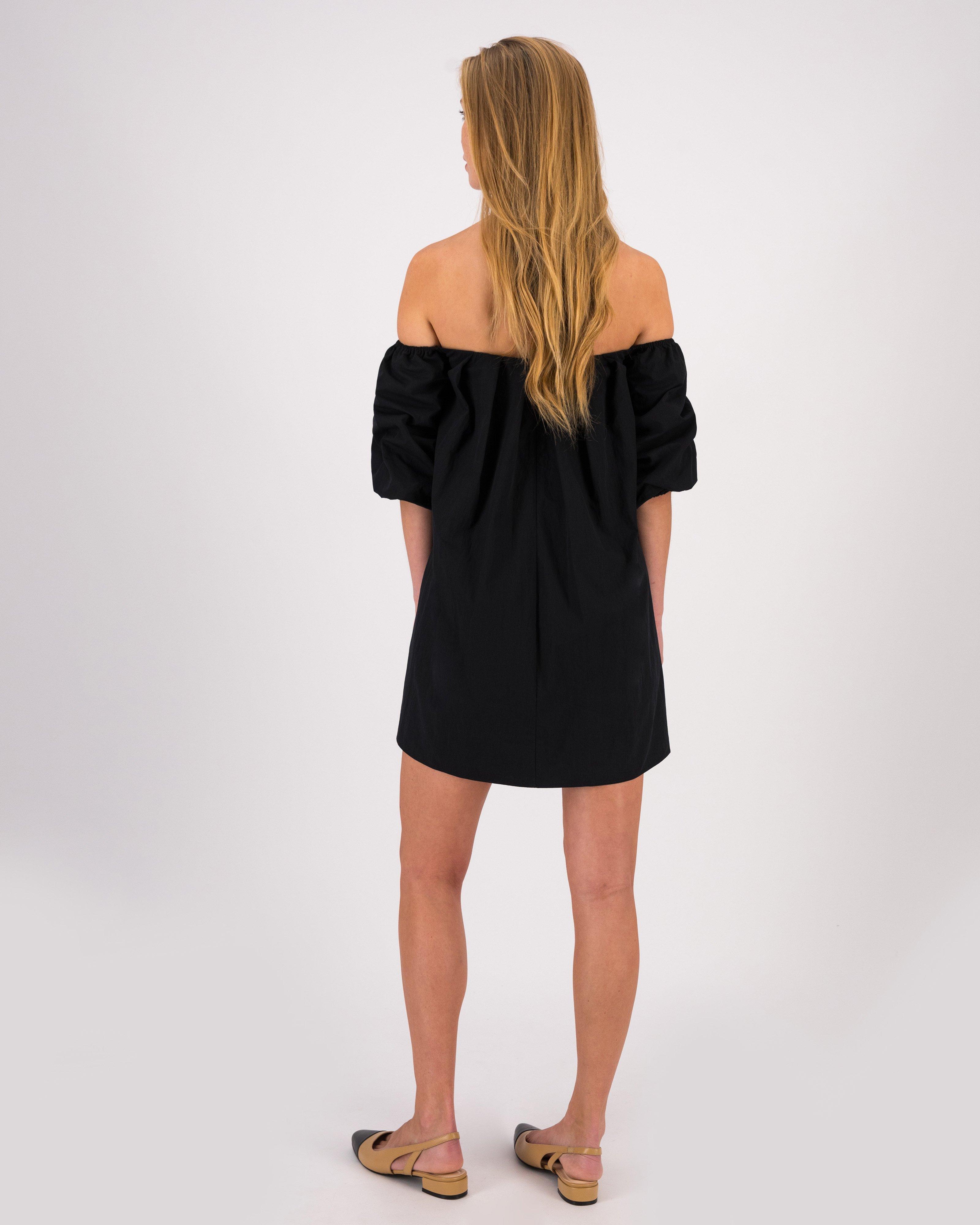 Summer Off-Shoulder Short Dress -  Black