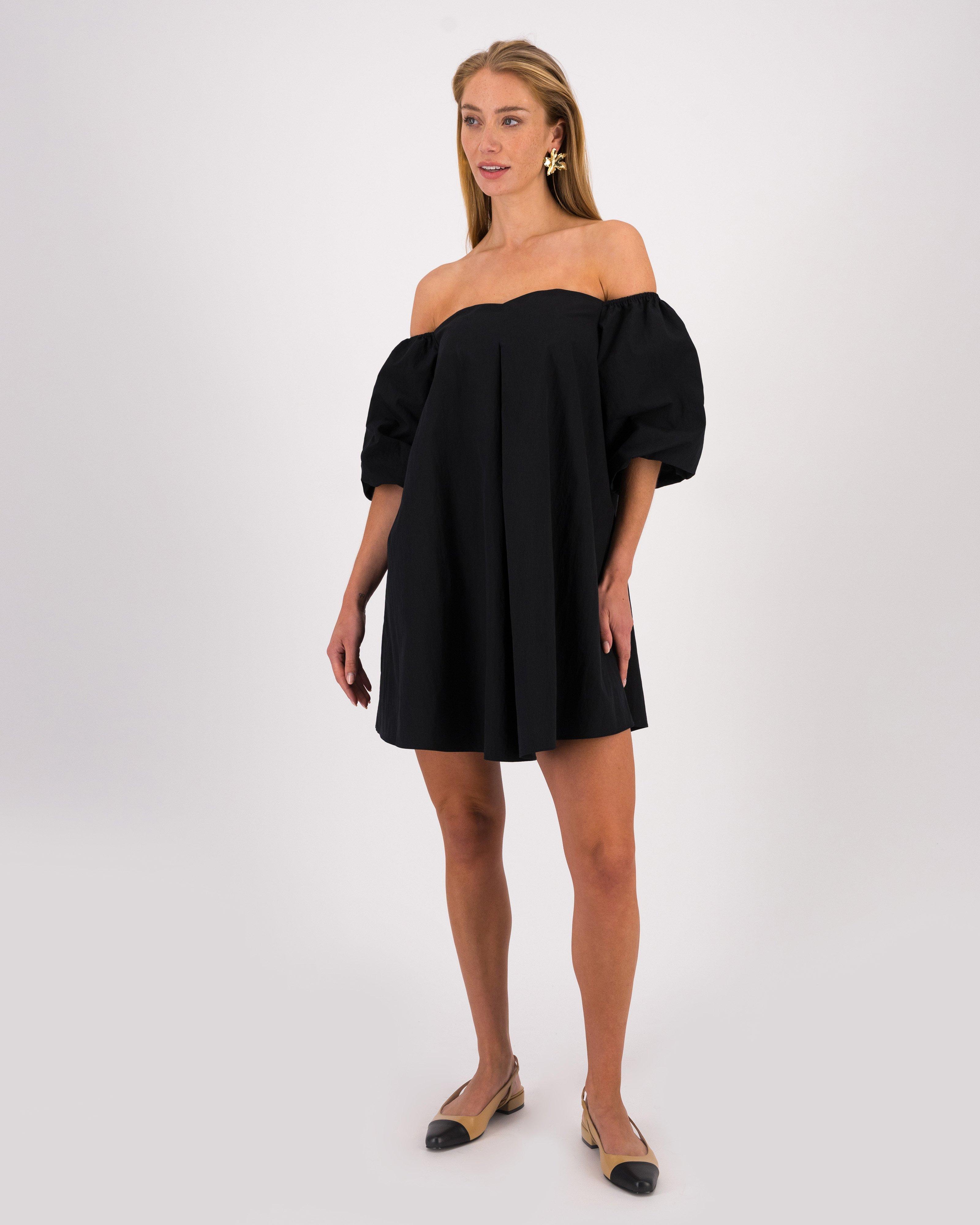 Summer Off-Shoulder Short Dress -  Black