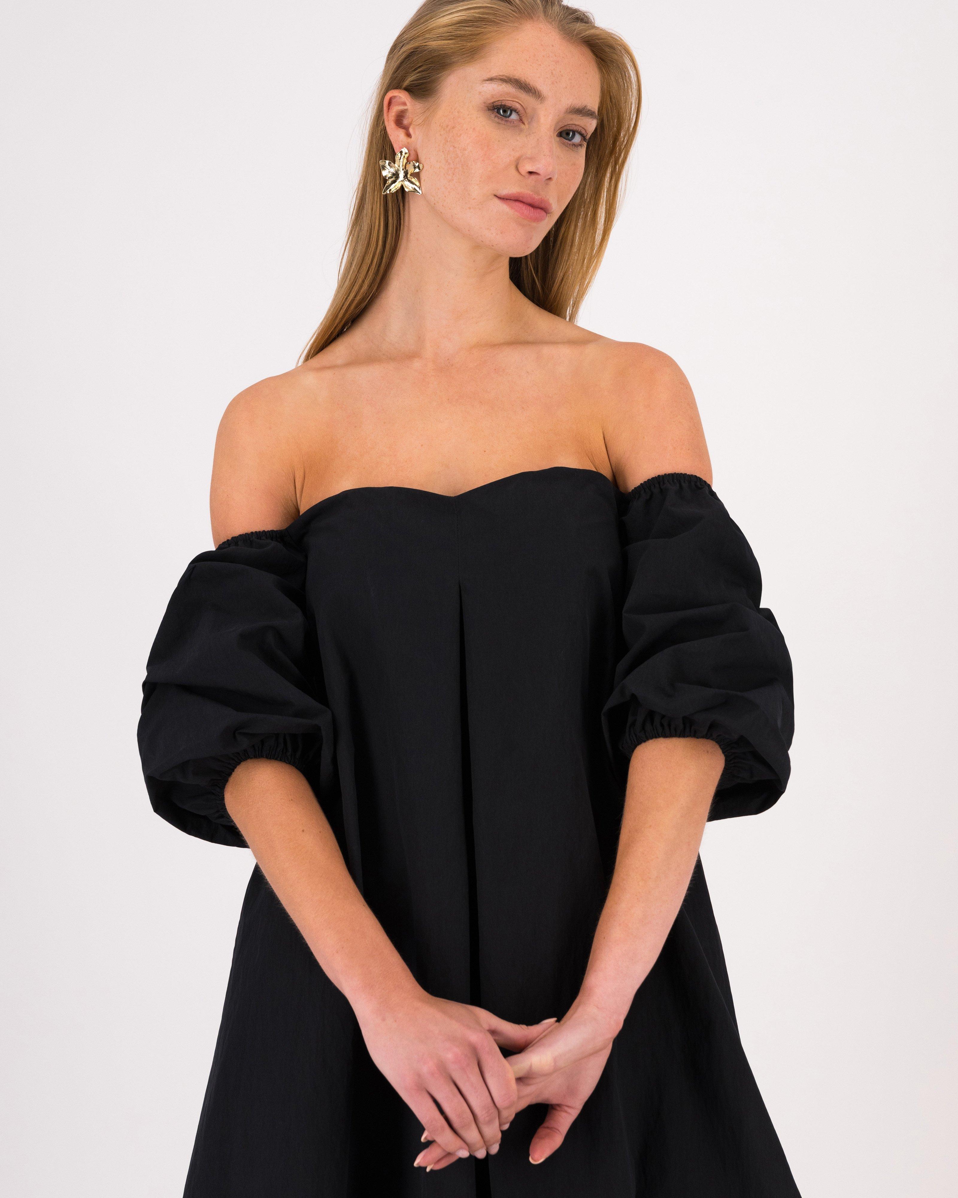 Summer Off-Shoulder Short Dress -  Black