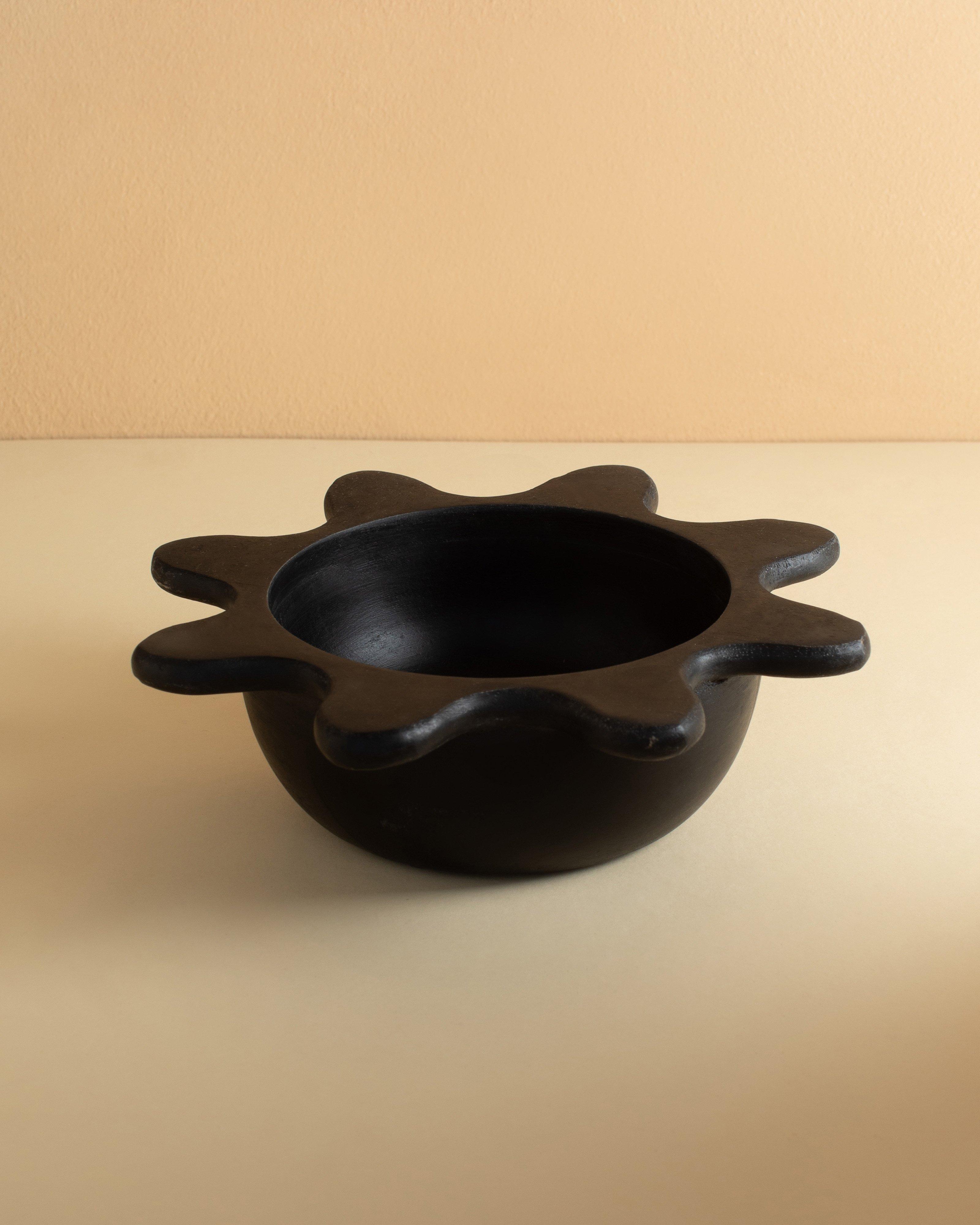 Black Wood Large Scallop Bowl -  Black