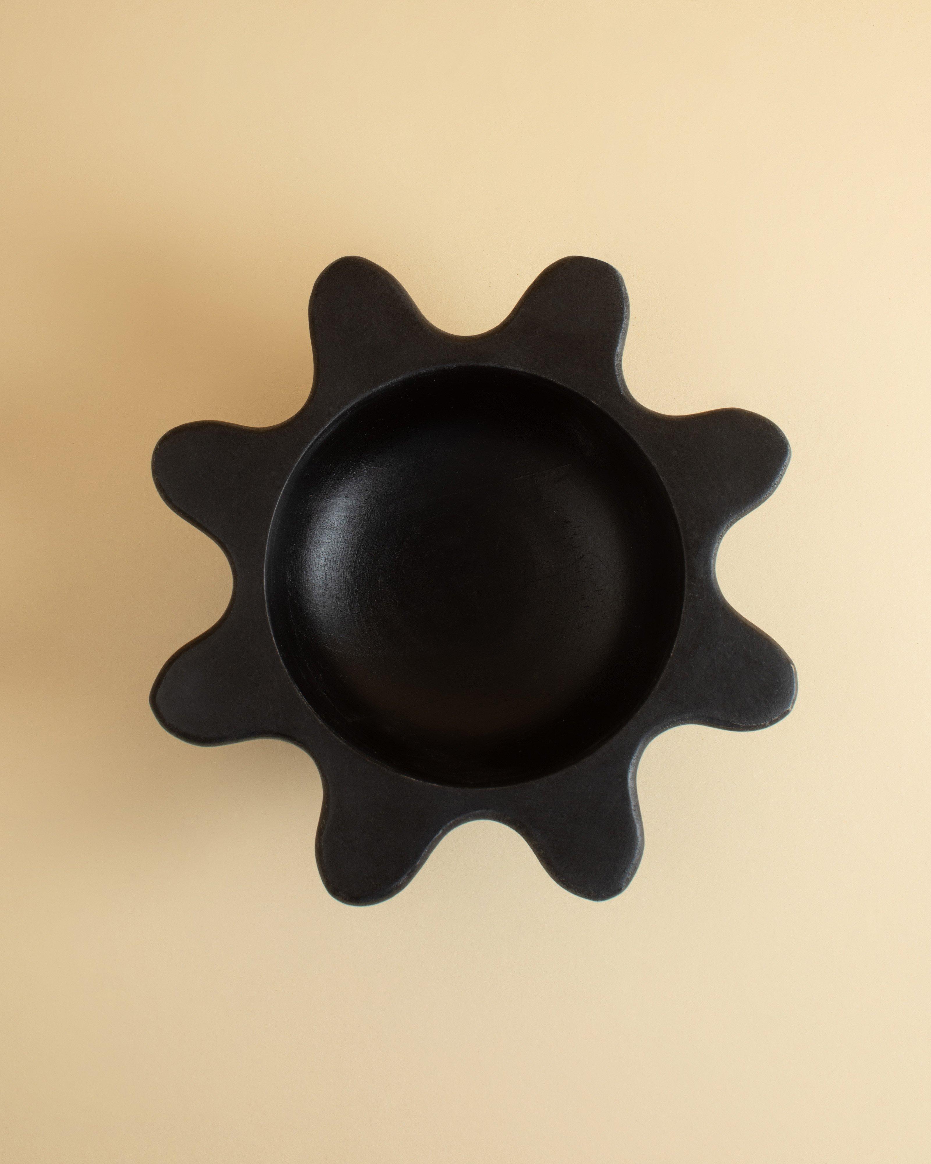 Black Wood Large Scallop Bowl -  Black