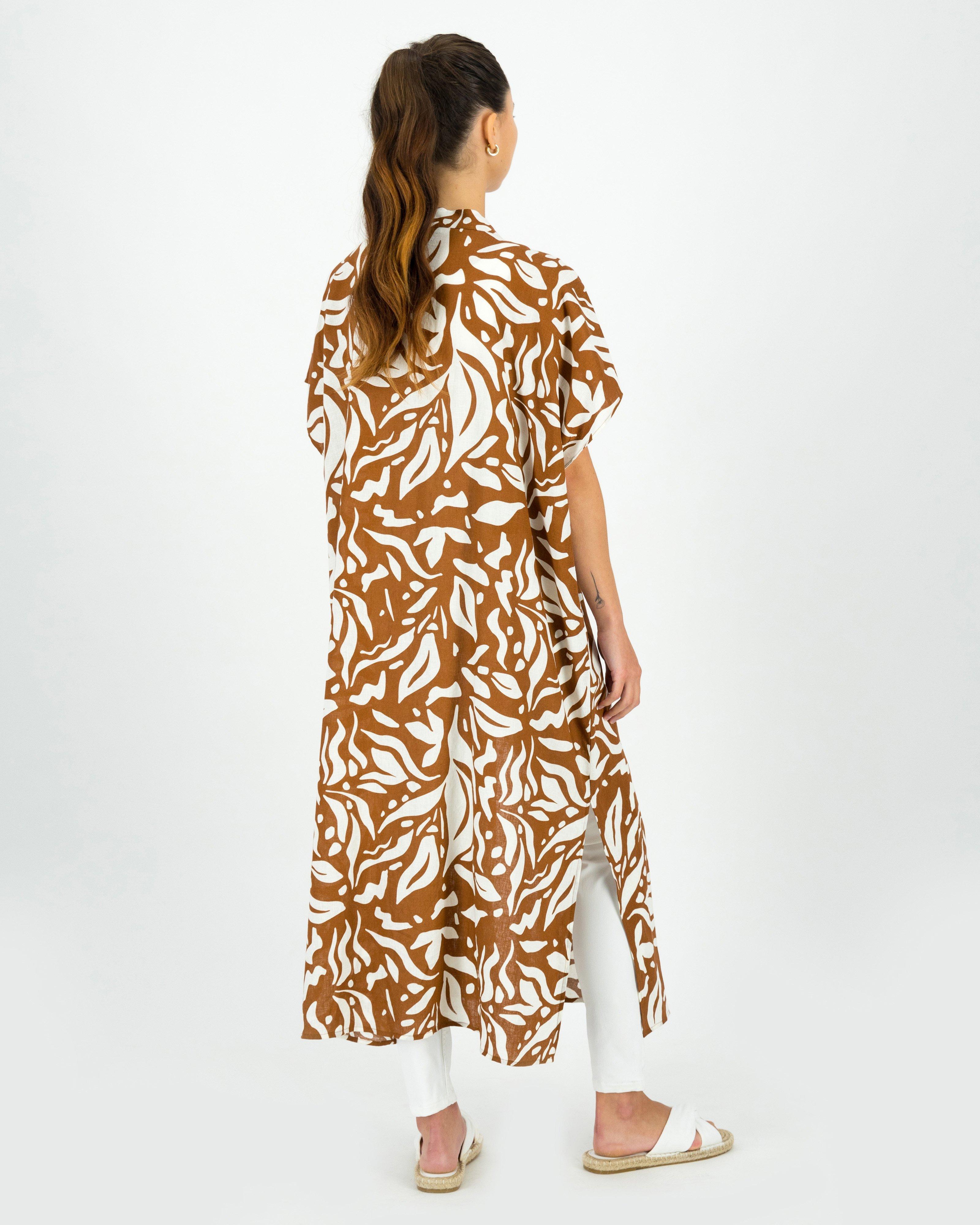 Women’s Hattie Abstract Leaf Print Kimono -  Tan