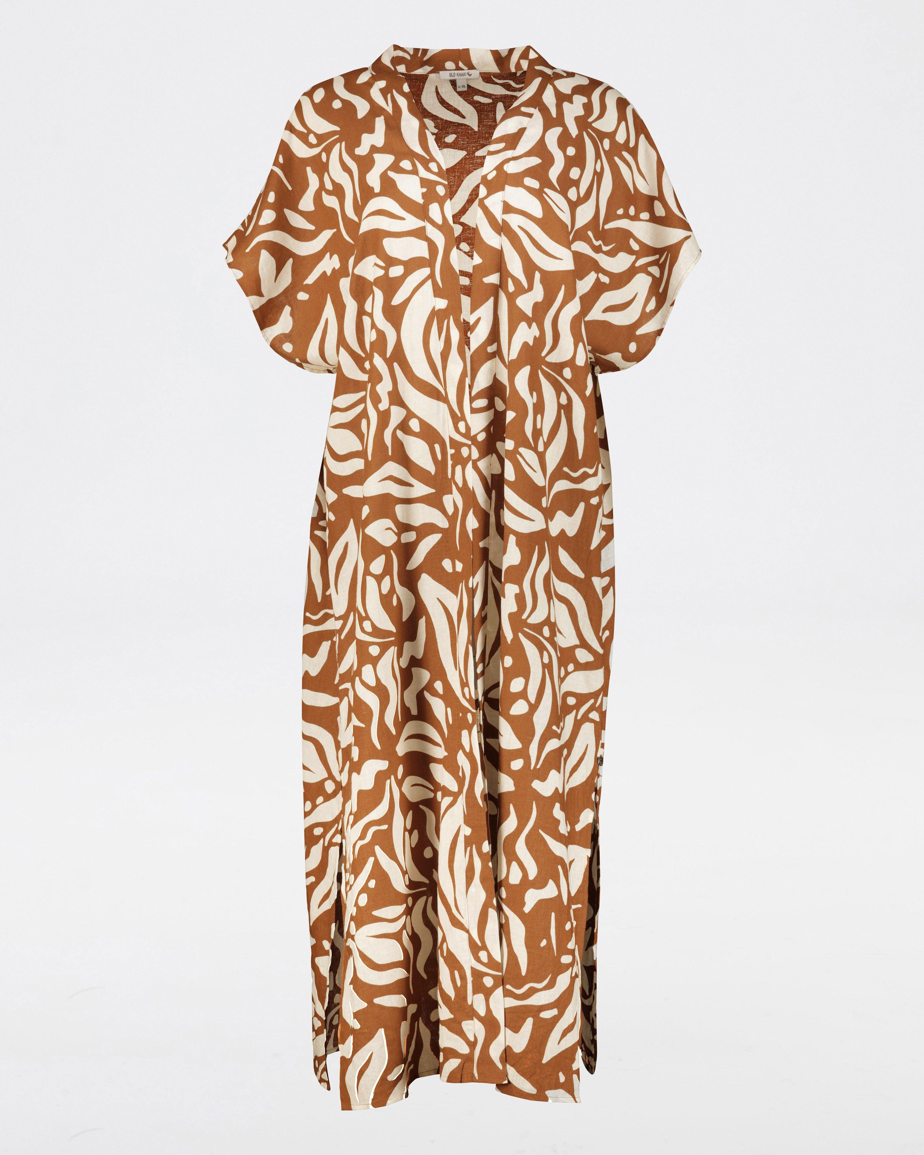 Women’s Hattie Abstract Leaf Print Kimono -  Tan