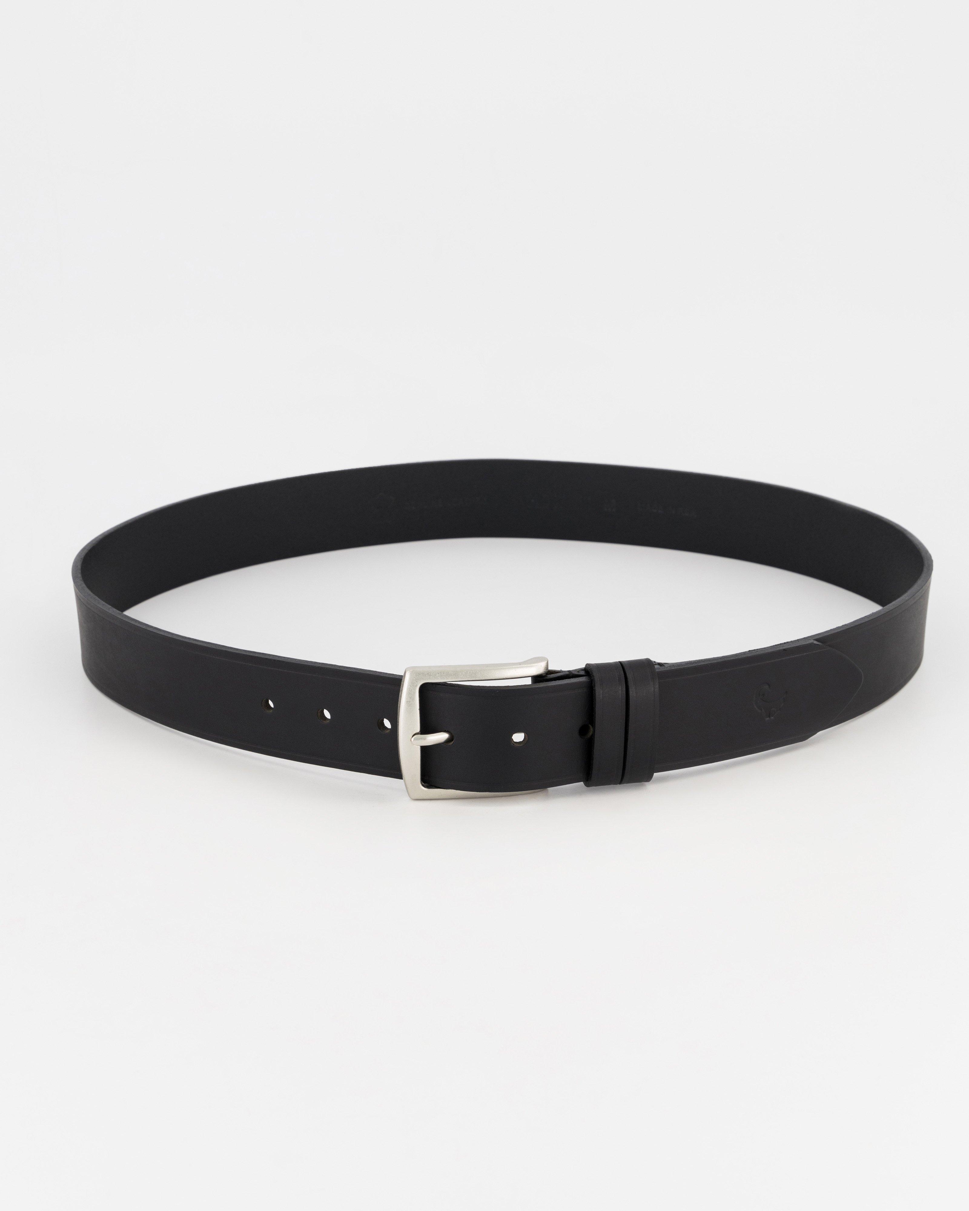 Men’s Benjamin Rolled Edge Leather Belt -  Black