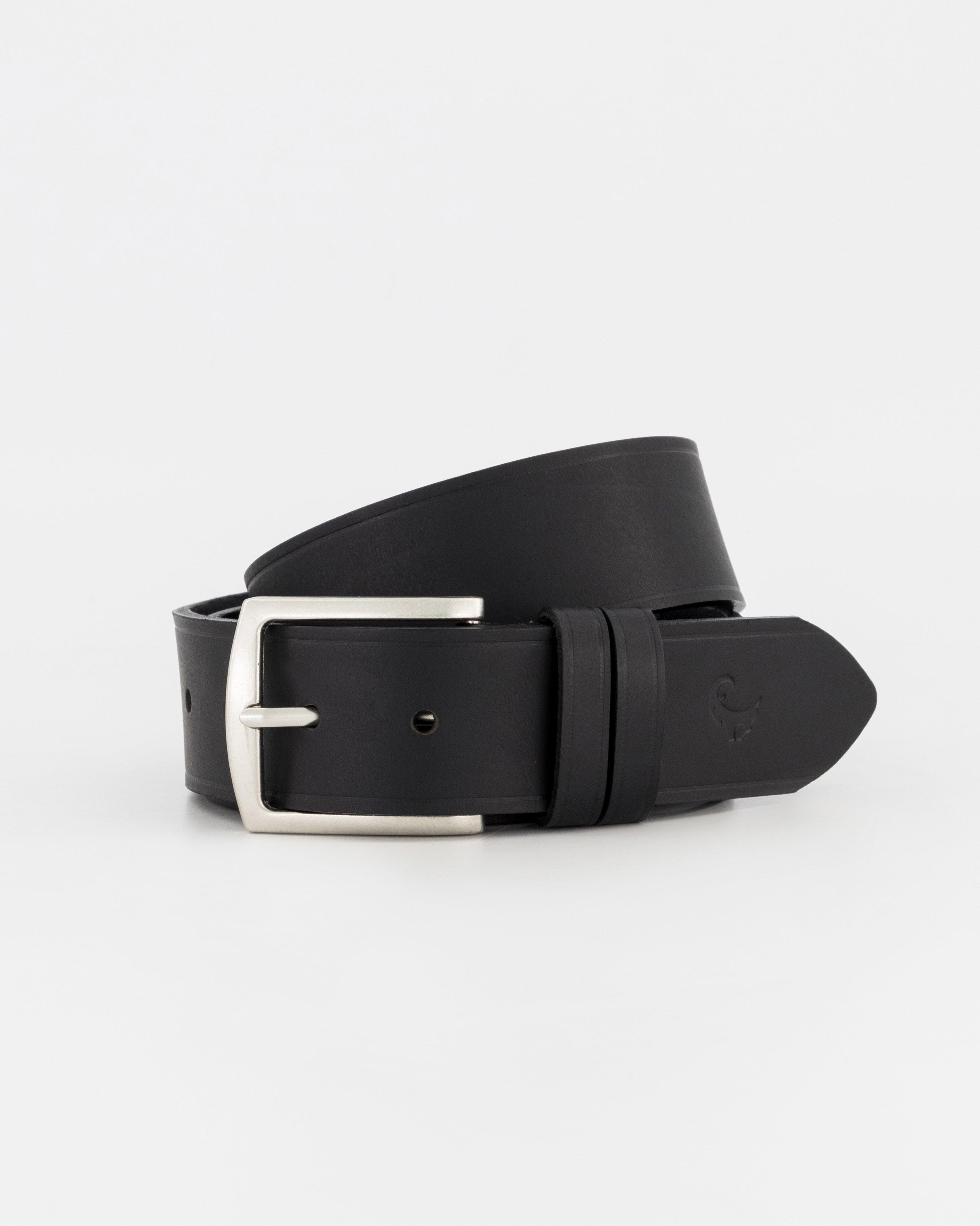 Men’s Benjamin Rolled Edge Leather Belt -  Black