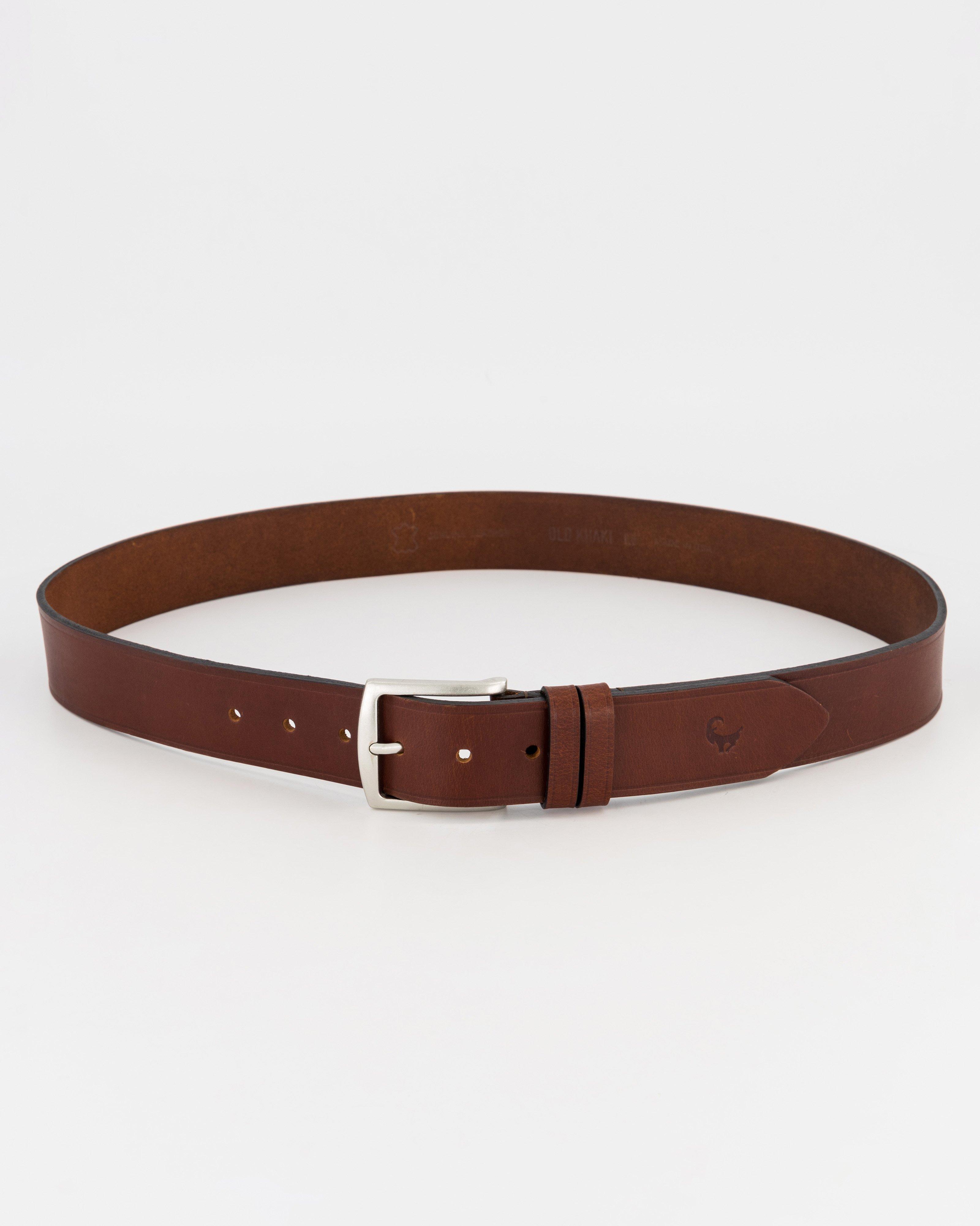 Men’s Benjamin Rolled Edge Leather Belt -  Brown