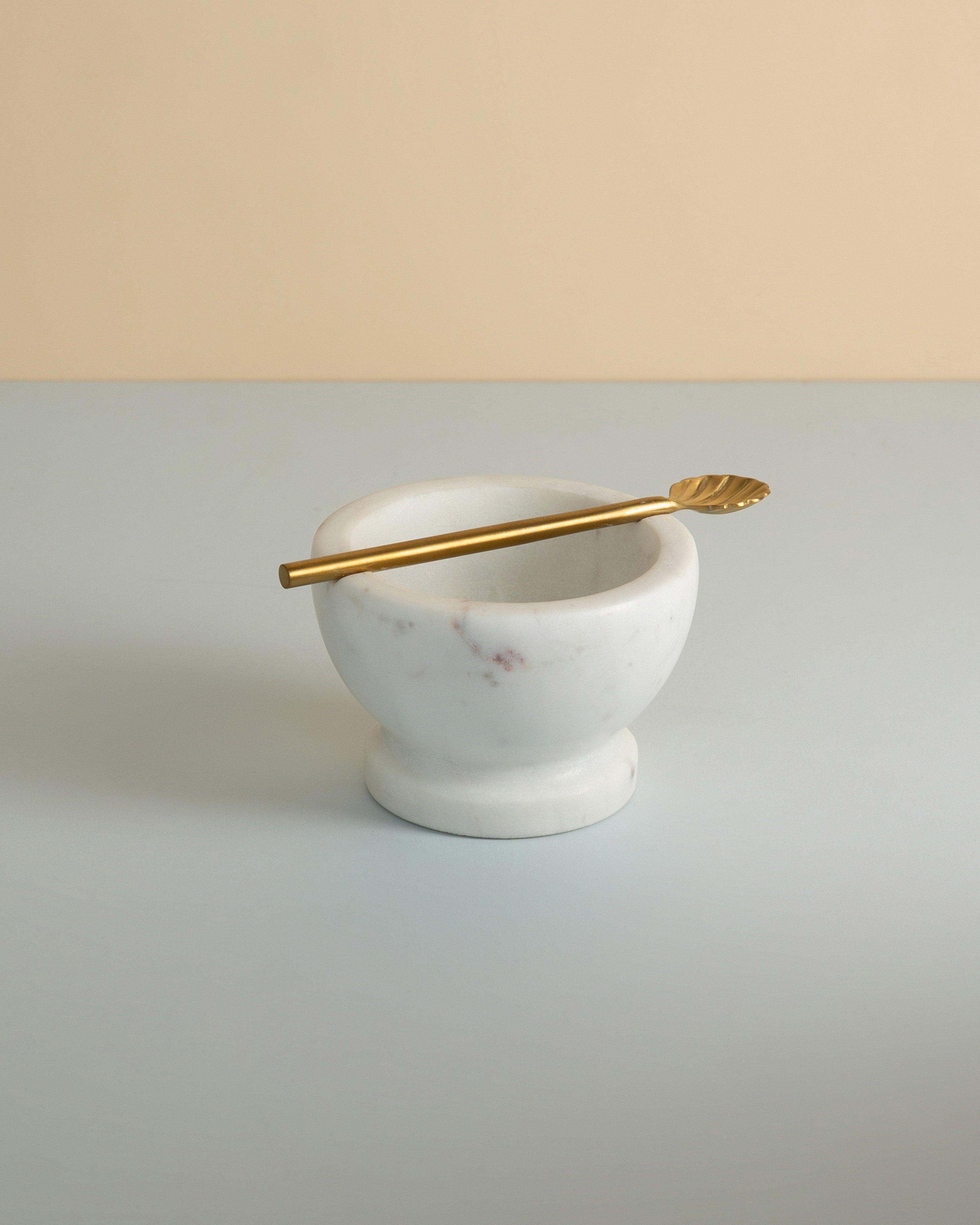 Marble Tapas Bowl with Spoon -  White