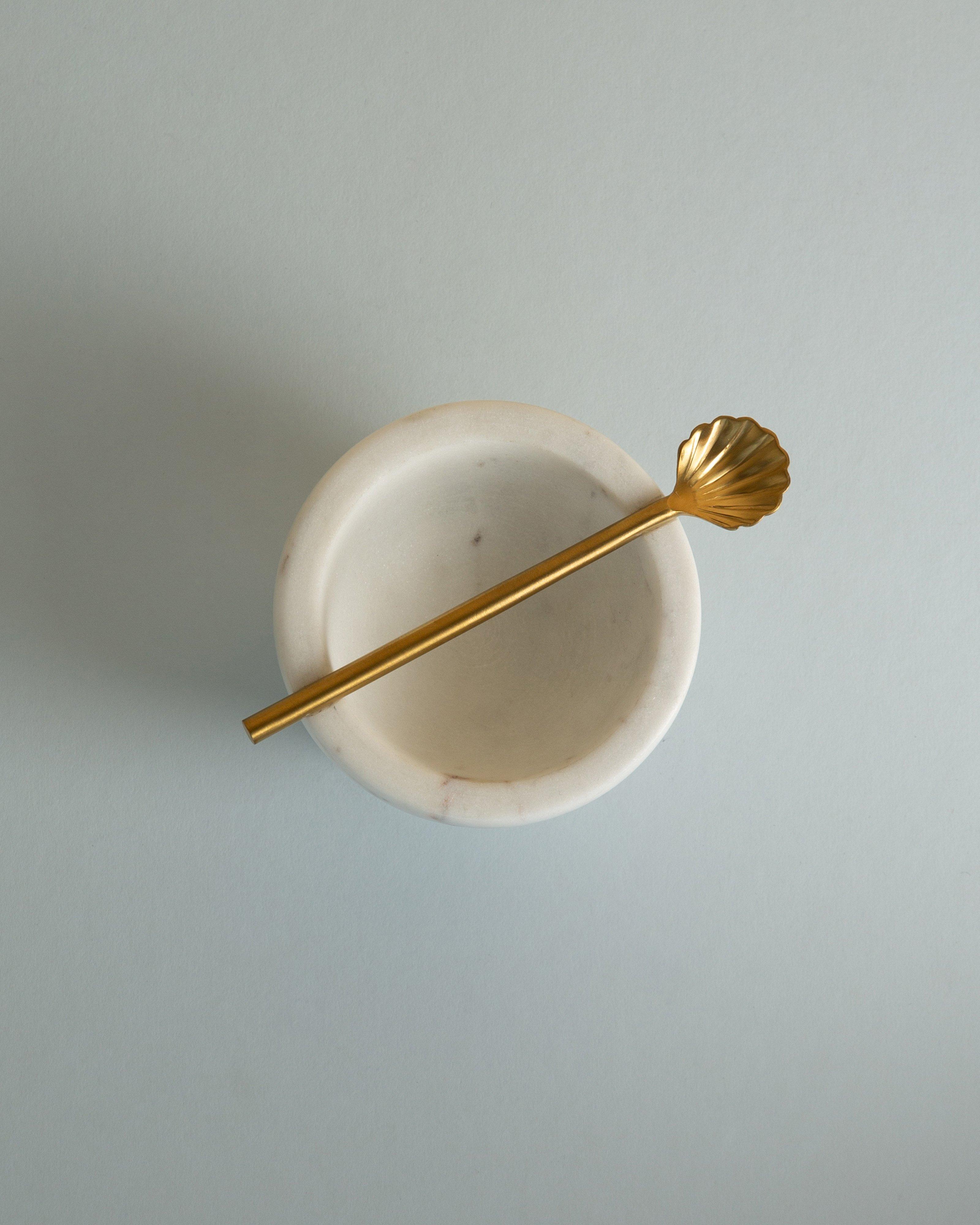 Marble Tapas Bowl with Spoon -  White