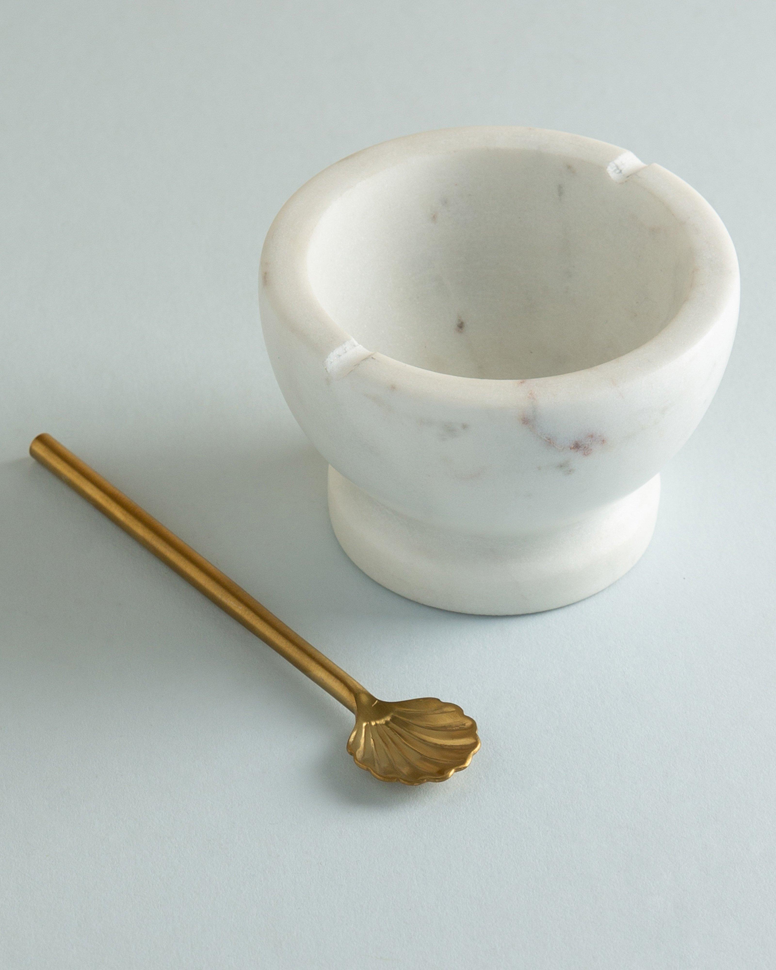 Marble Tapas Bowl with Spoon -  White