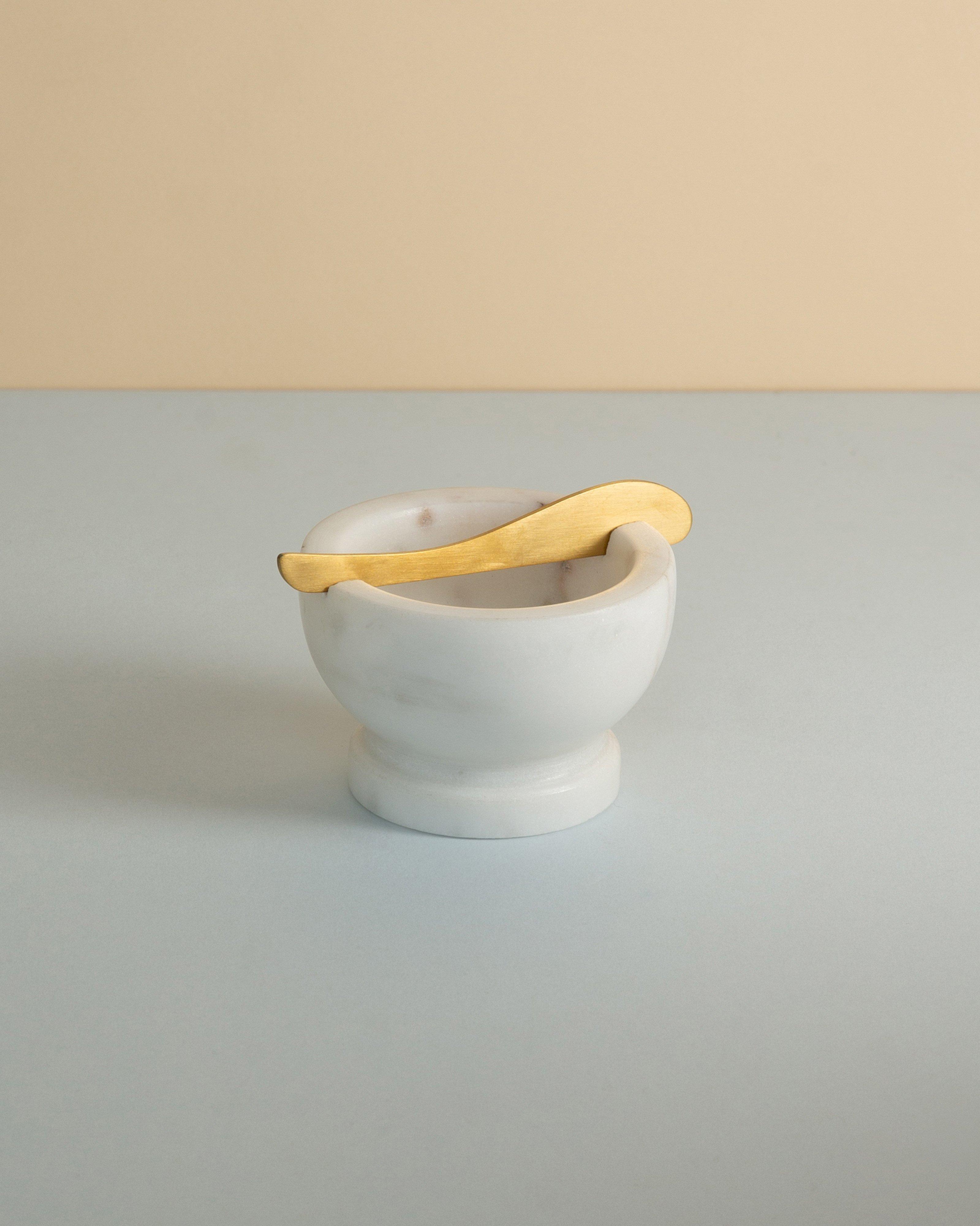 Marble Tapas Bowl with Butter Knife -  White