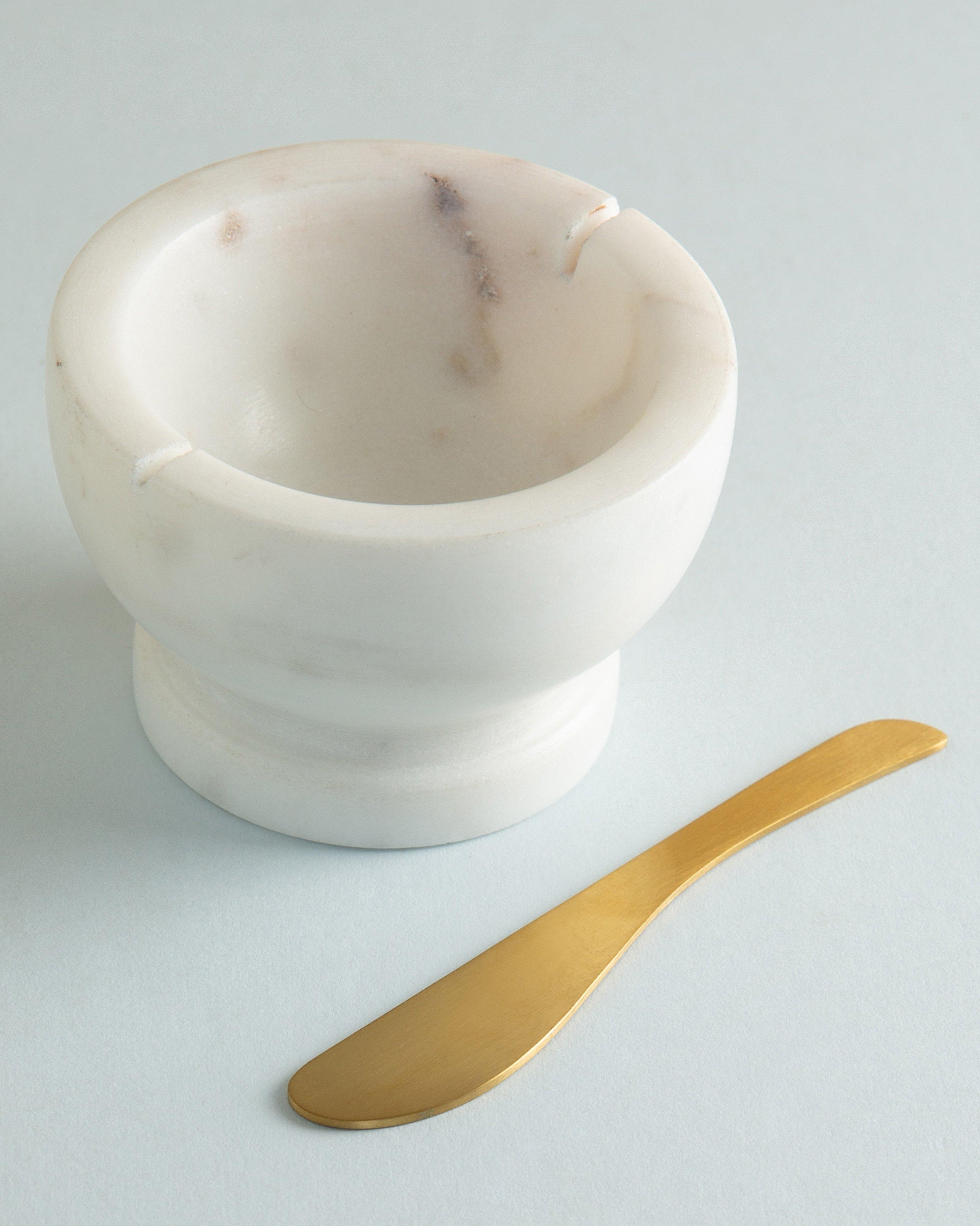 Marble Tapas Bowl with Butter Knife -  White