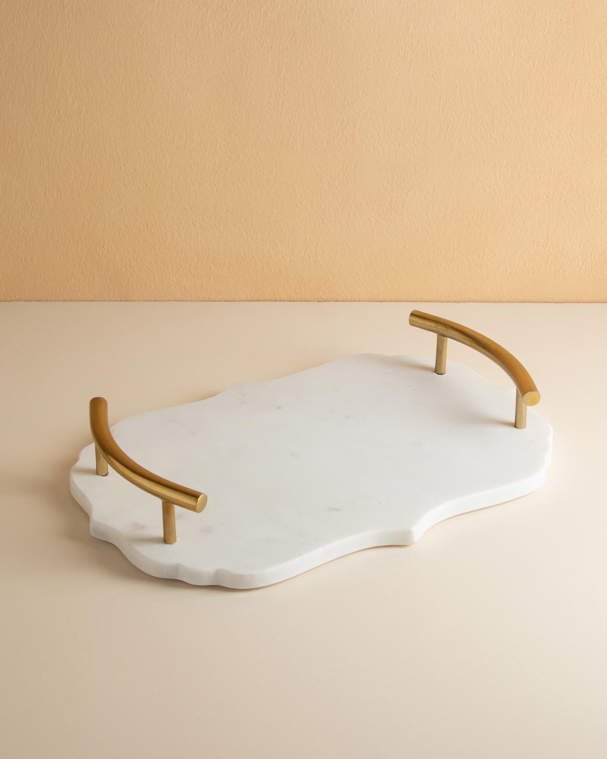 Ornate Tray with Handles -  White