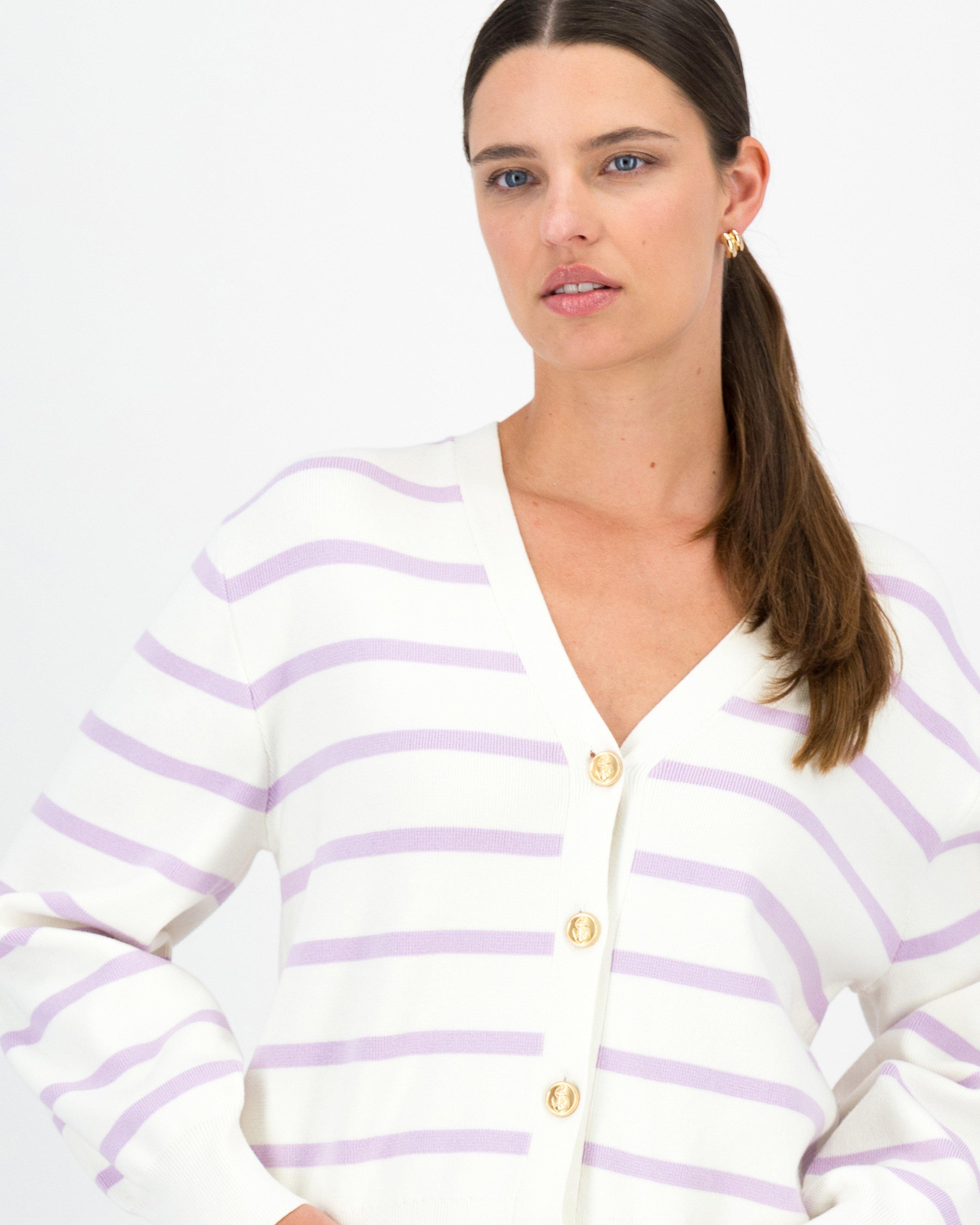 Anais Stripe Cardigan -  Lilac