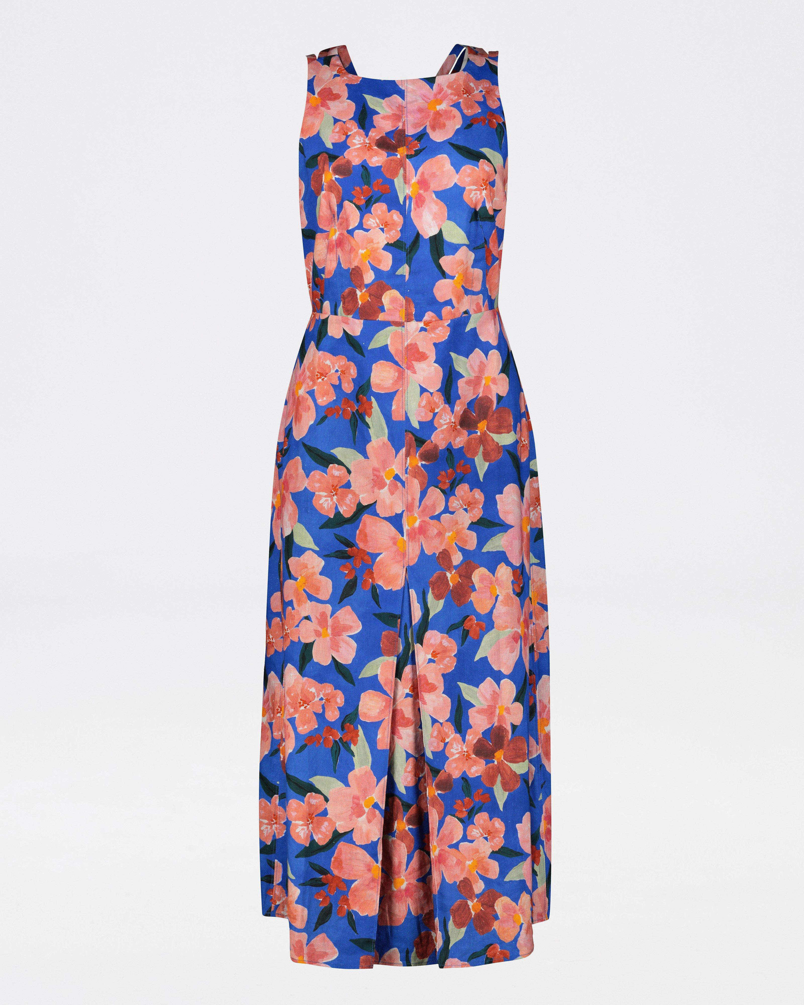 Gianna Printed Strap Detail Dress -  Blue