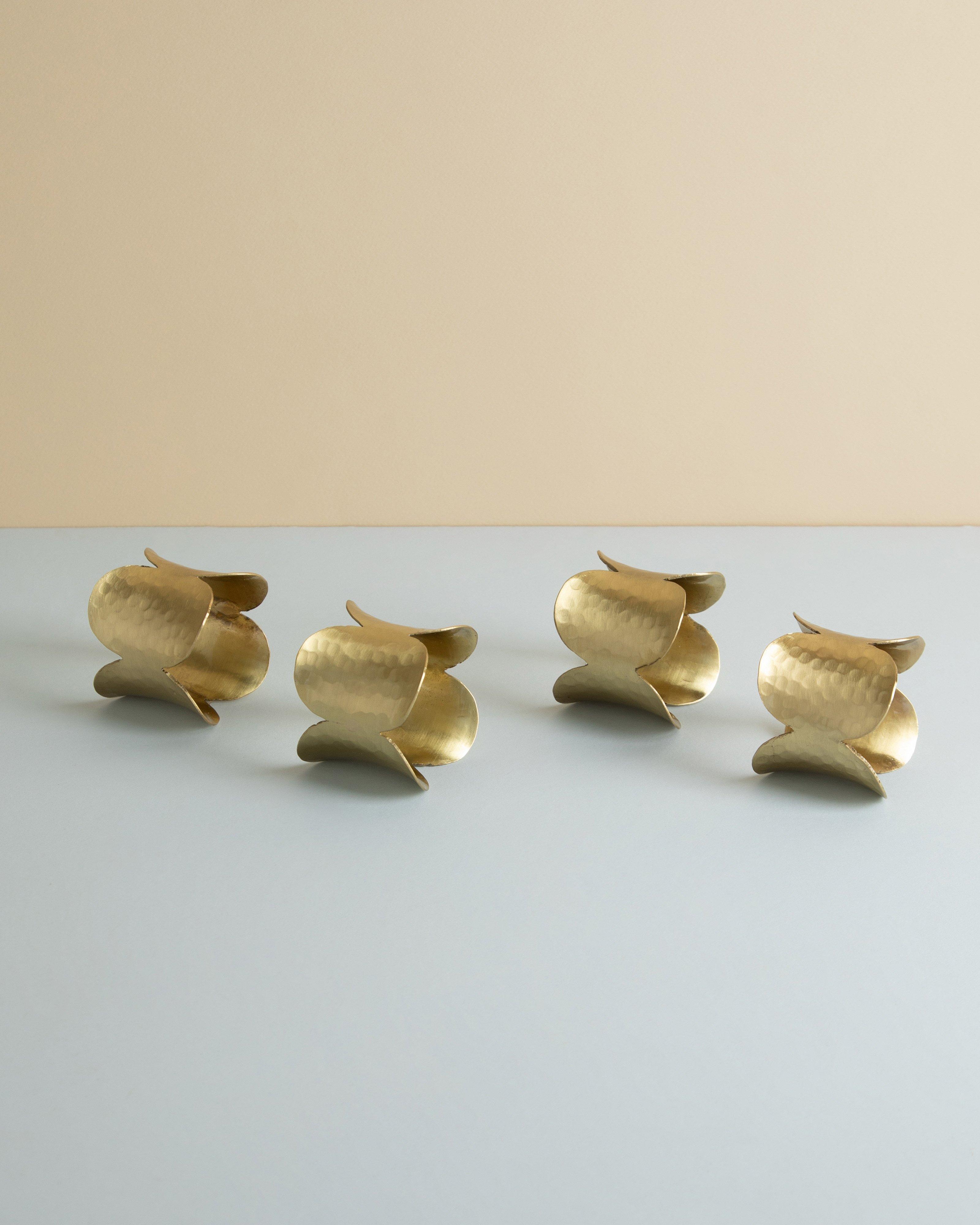 Hammered Brass Napkin Ring Pack -  Gold