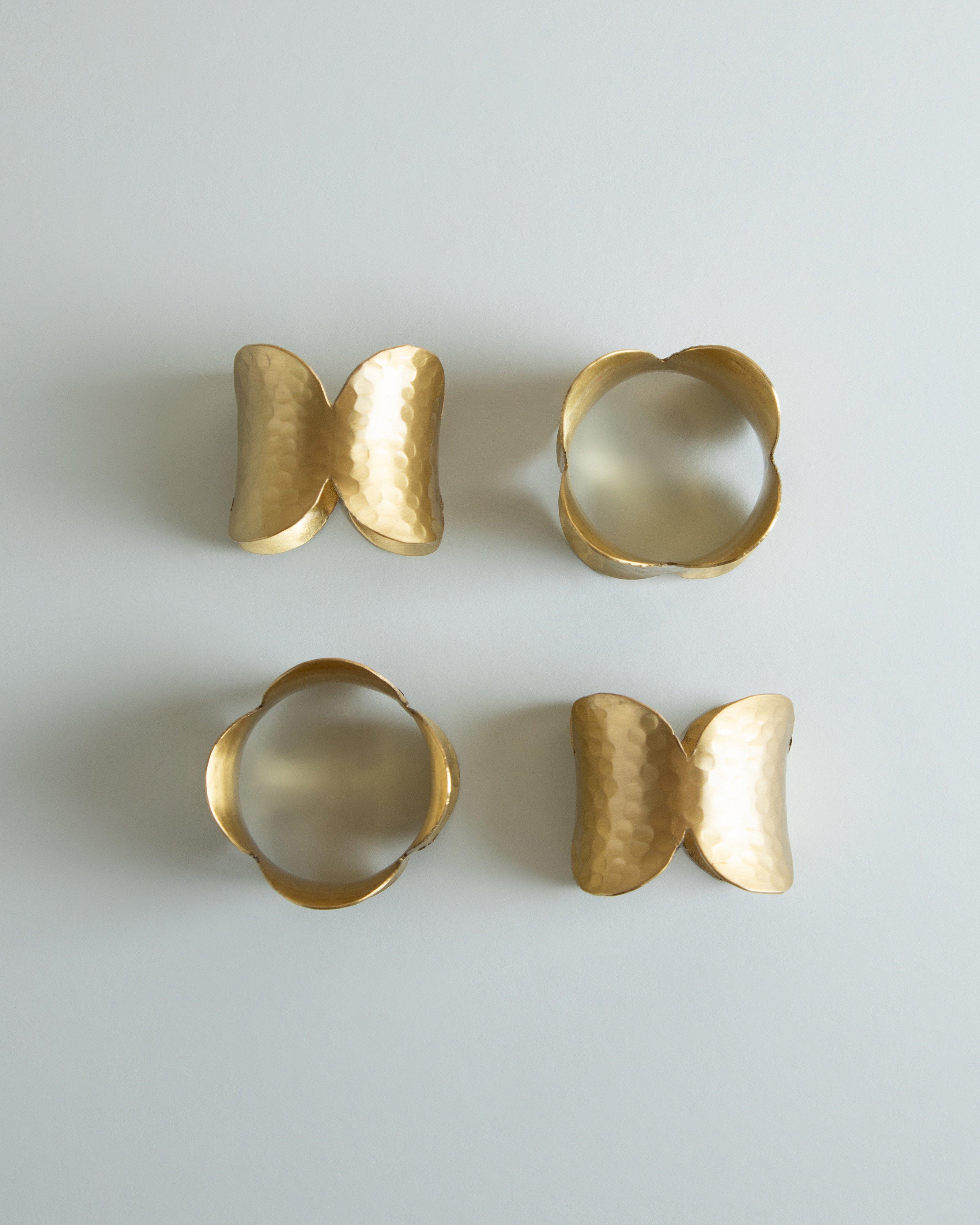 Hammered Brass Napkin Ring Pack -  Gold
