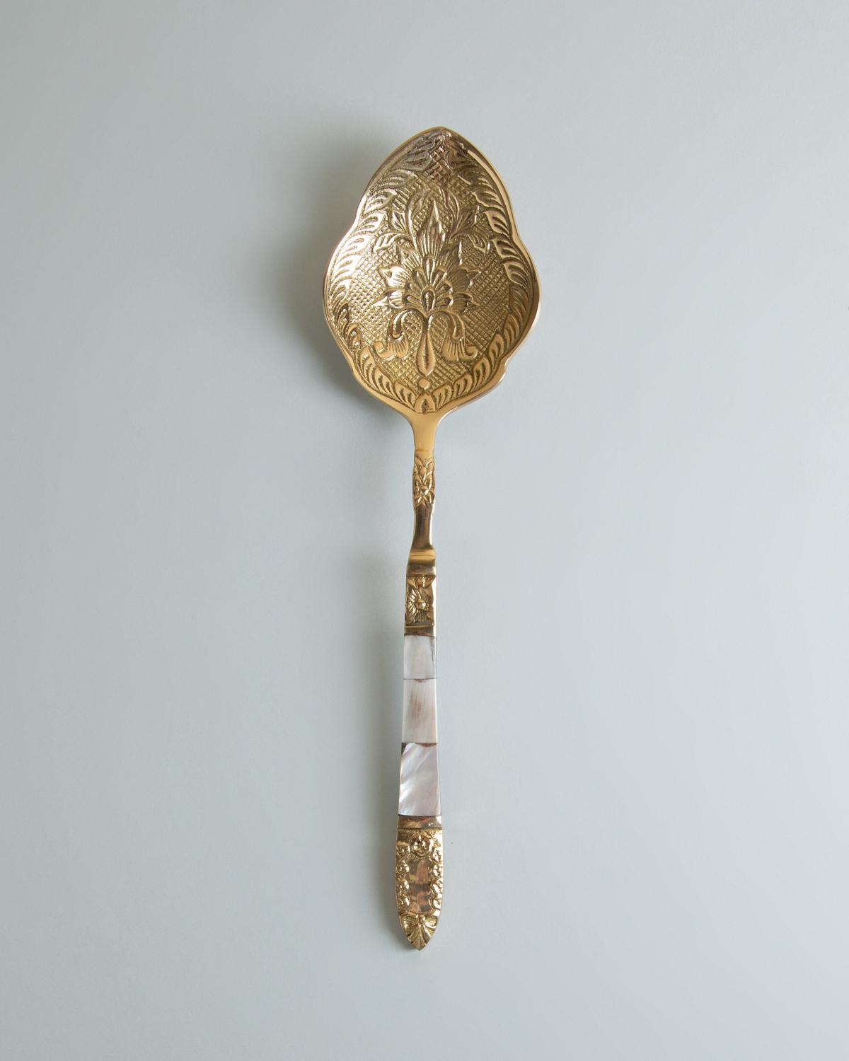 Brass and Mother of Pearl Single Serving Spoon -  Gold