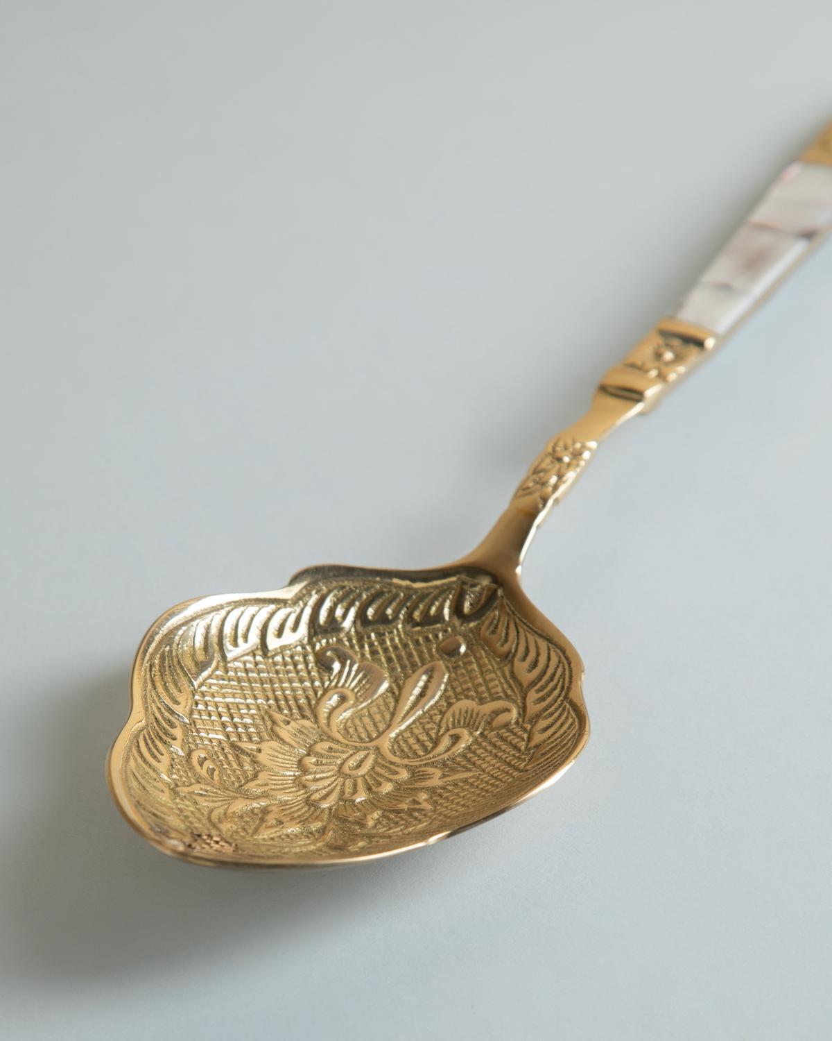 Brass and Mother of Pearl Single Serving Spoon -  Gold