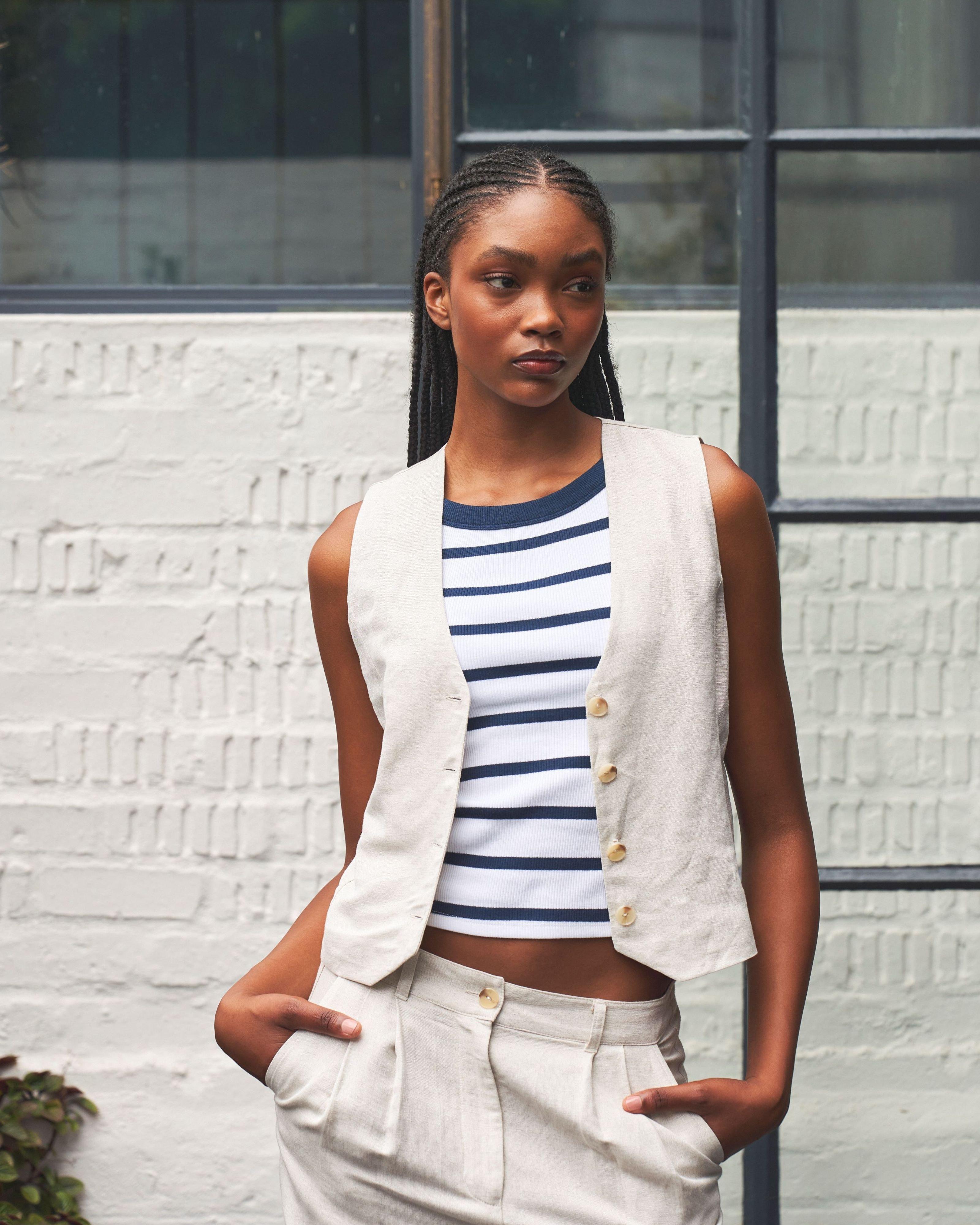 Women’s Ally Linen Waistcoat Old Khaki