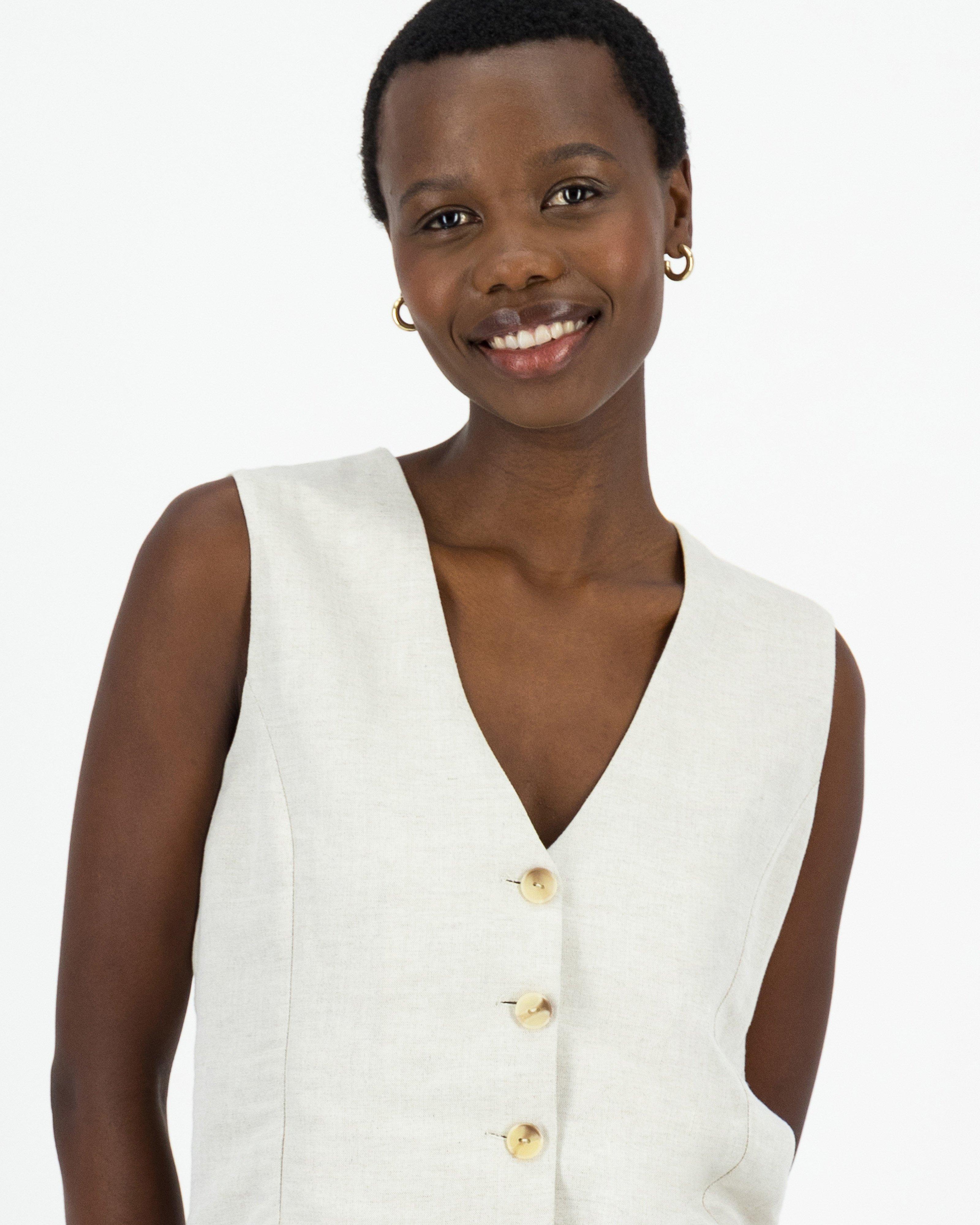 Women’s Ally Linen Waistcoat Old Khaki