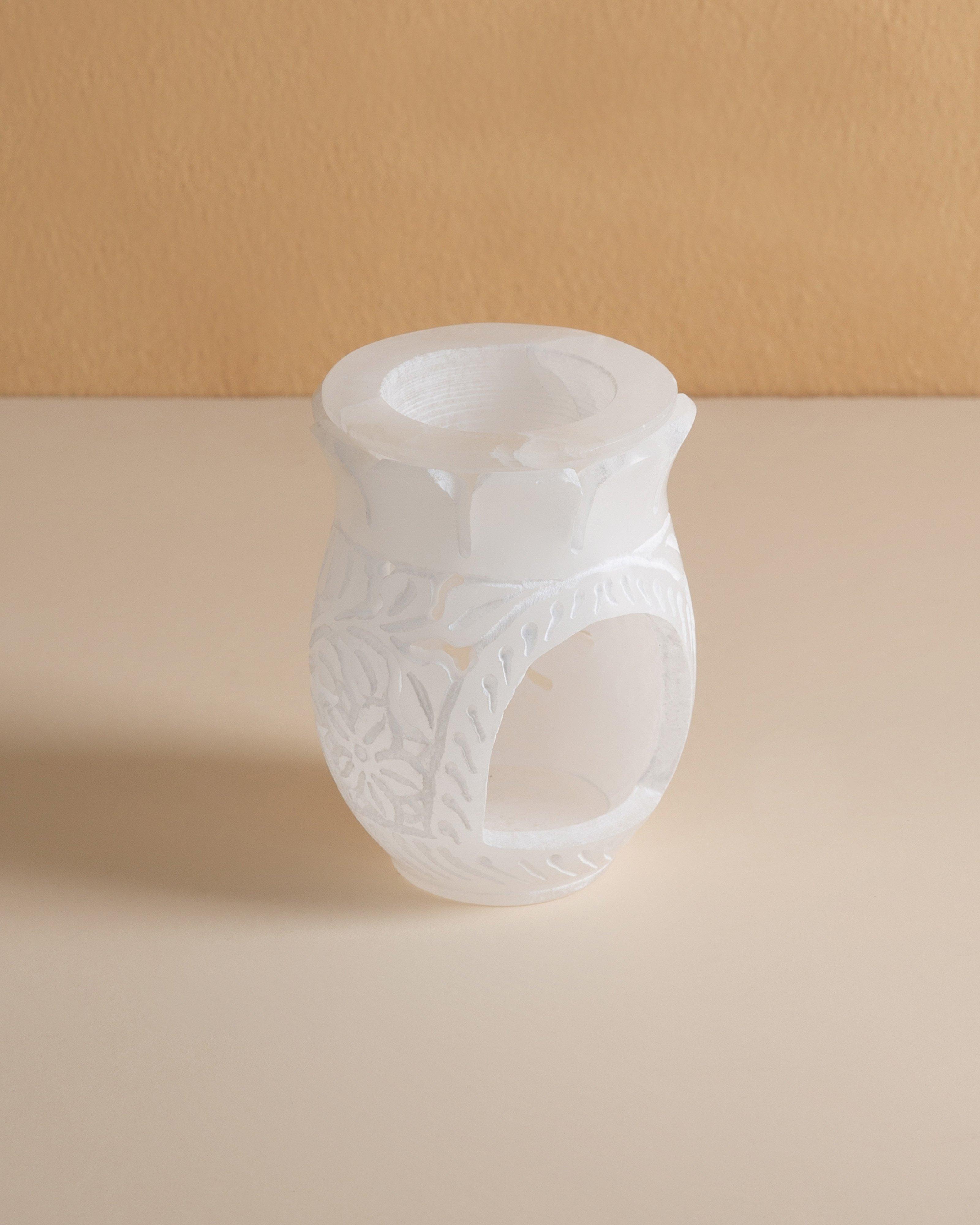 Alabaster Hand Carved Oil Burner -  White