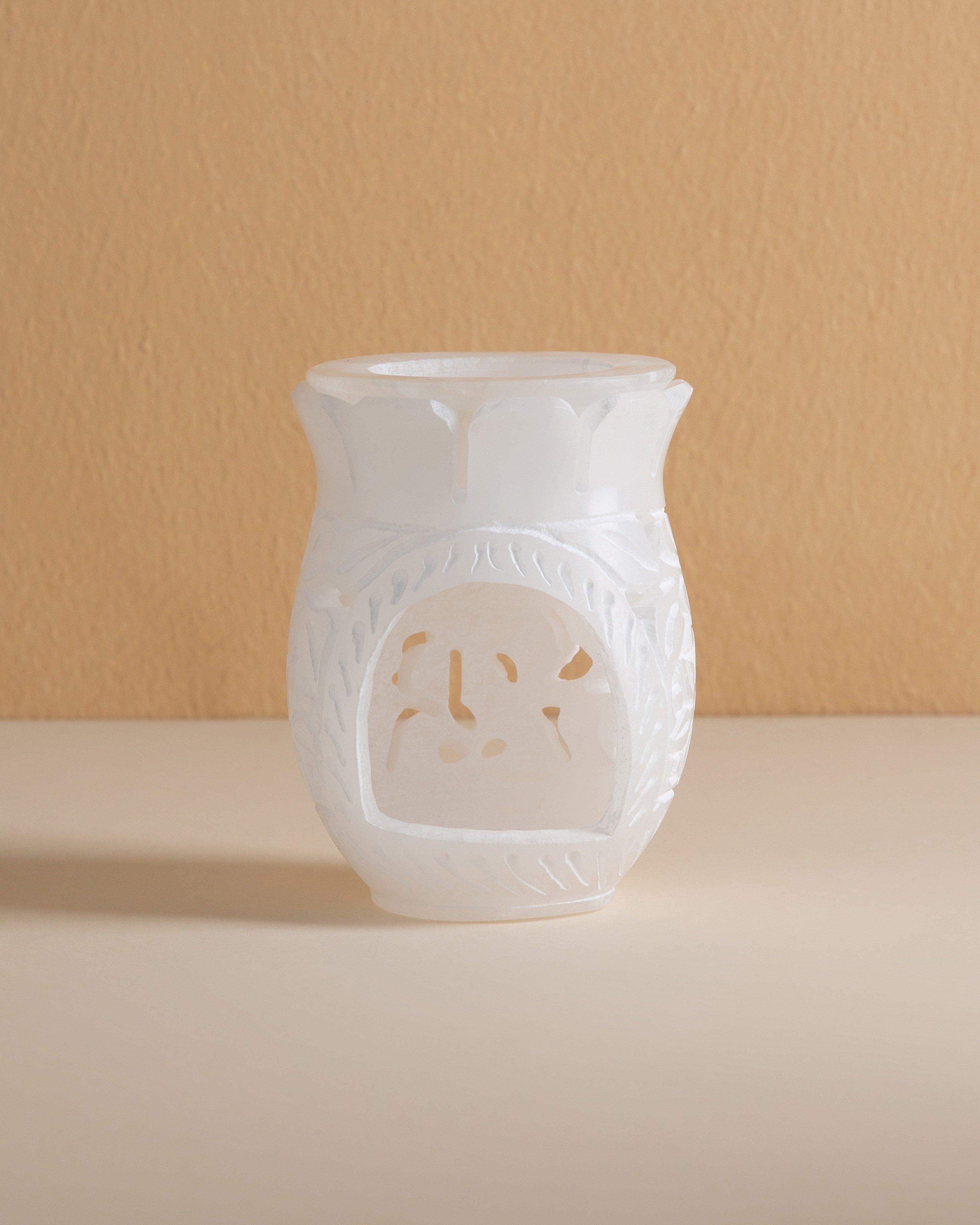 Alabaster Hand Carved Oil Burner -  White