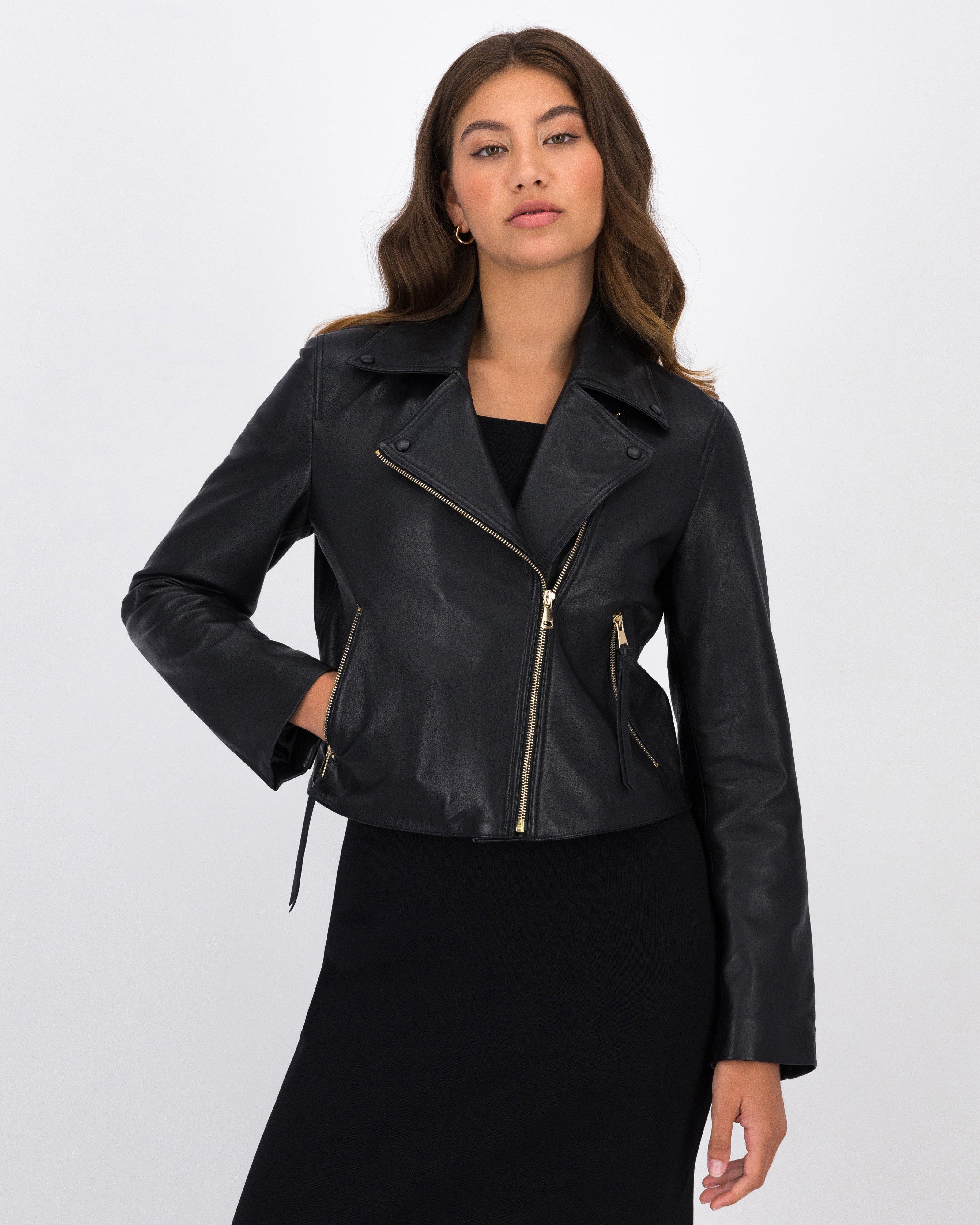 Mai Biker Leather Jacket -  Black