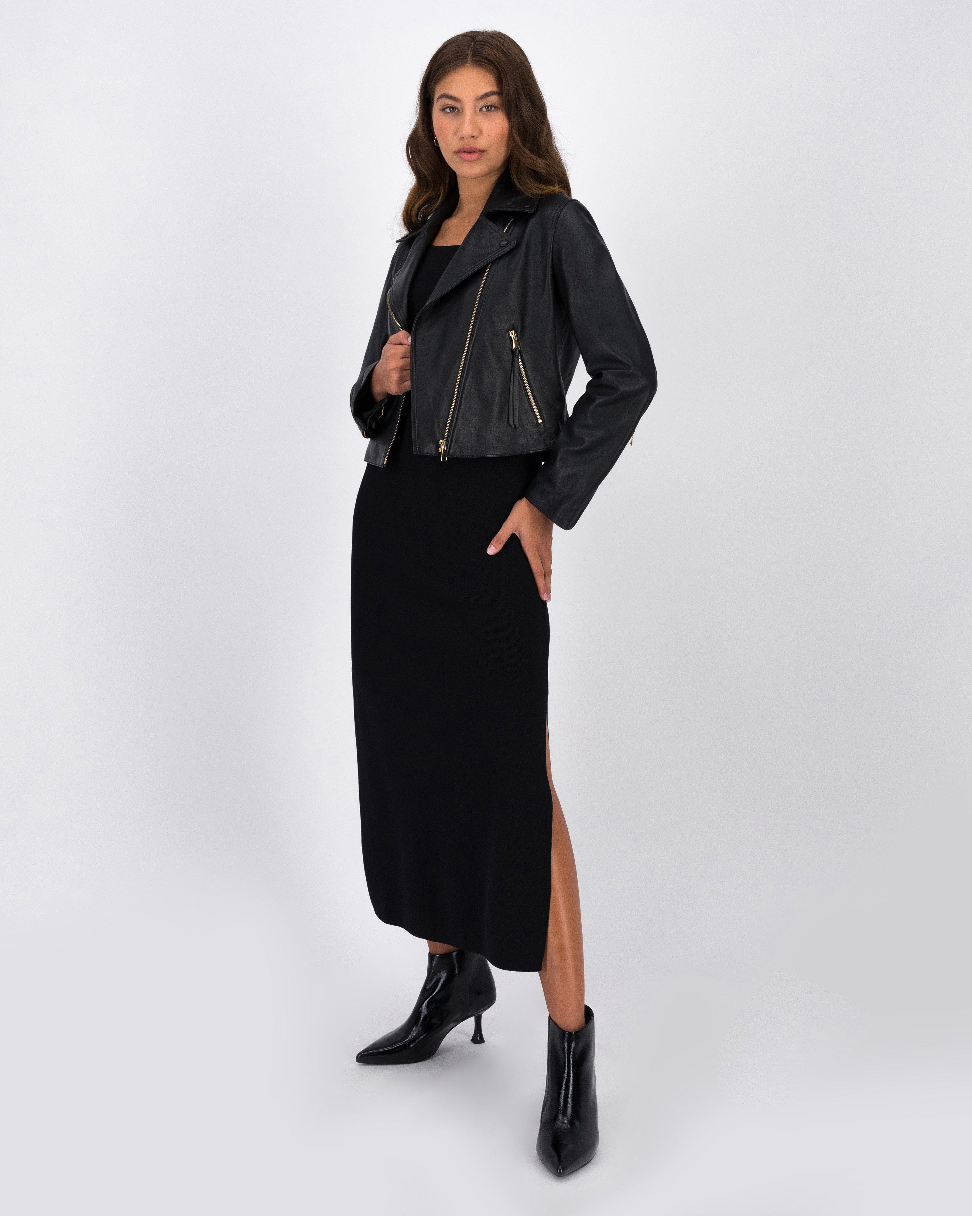 Mai Biker Leather Jacket -  Black