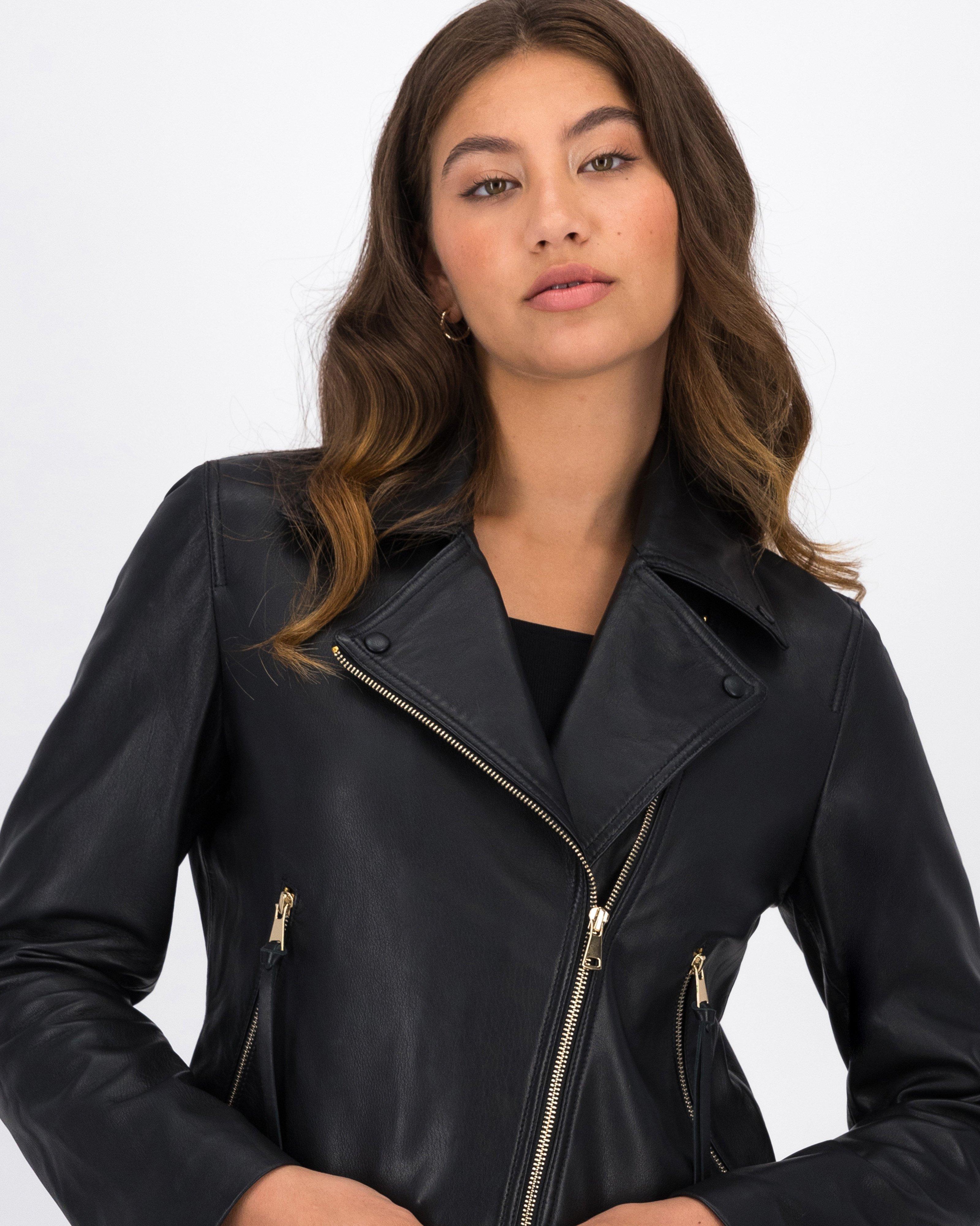 Mai Biker Leather Jacket -  Black