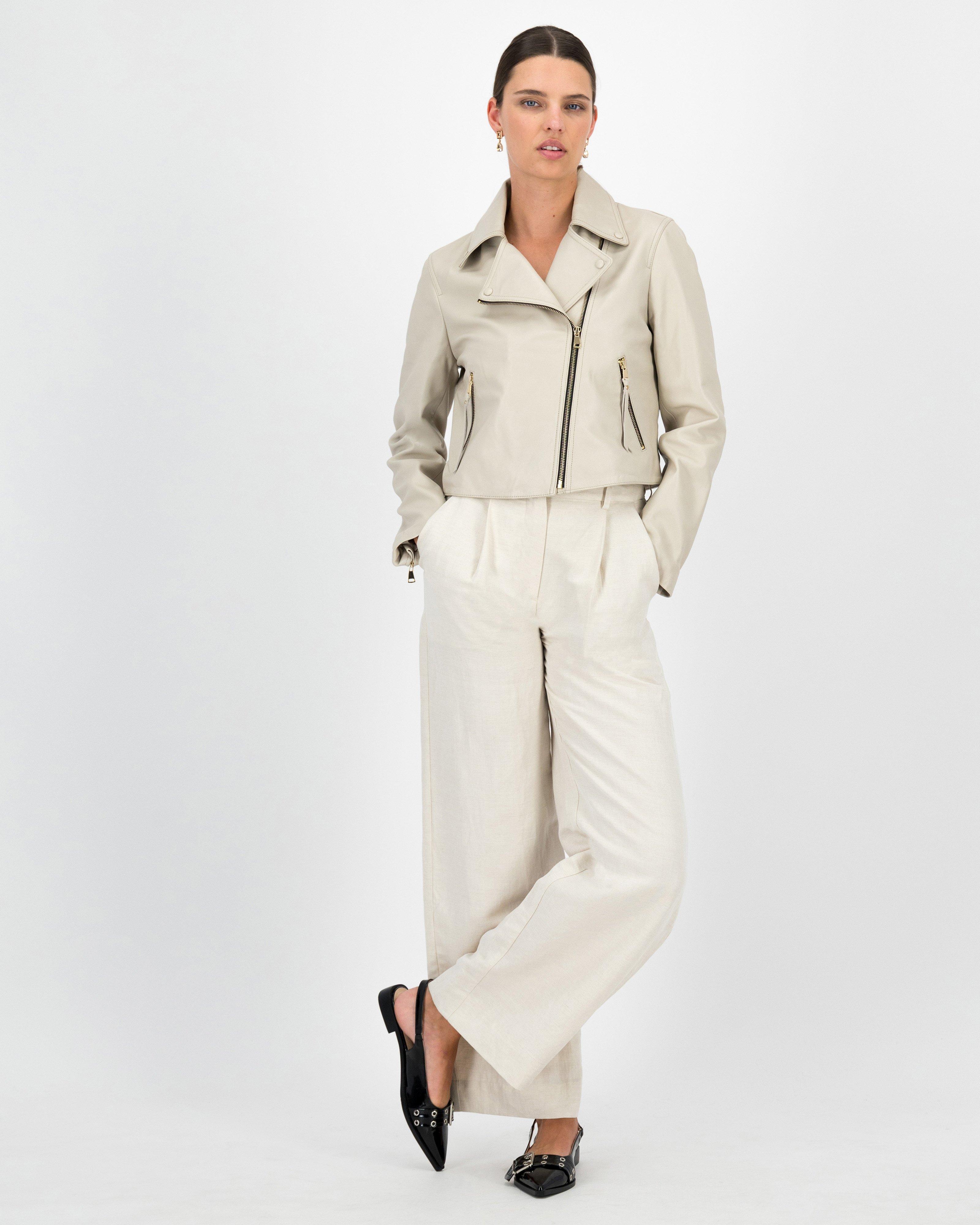 Mai Biker Leather Jacket -  Cream