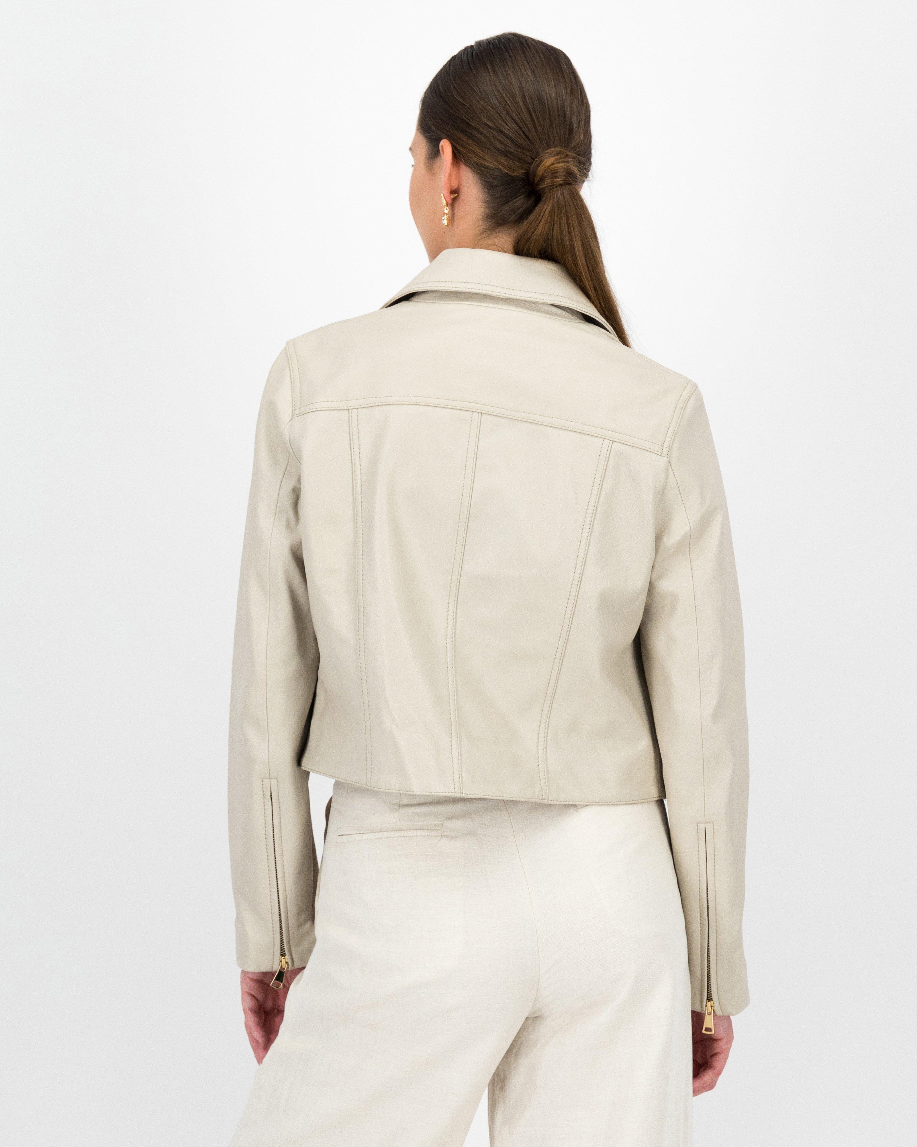 Mai Biker Leather Jacket -  Cream