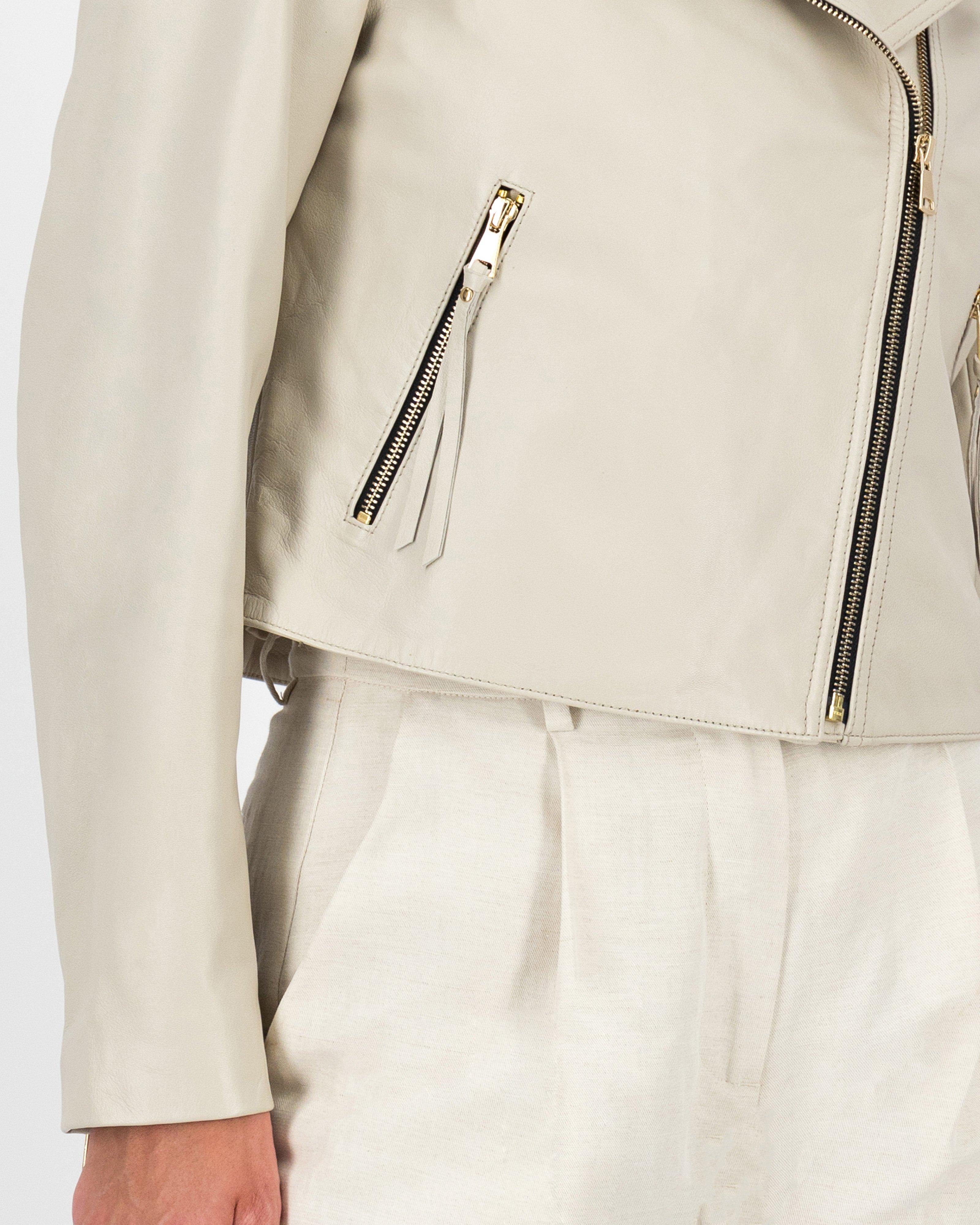 Mai Biker Leather Jacket -  Cream