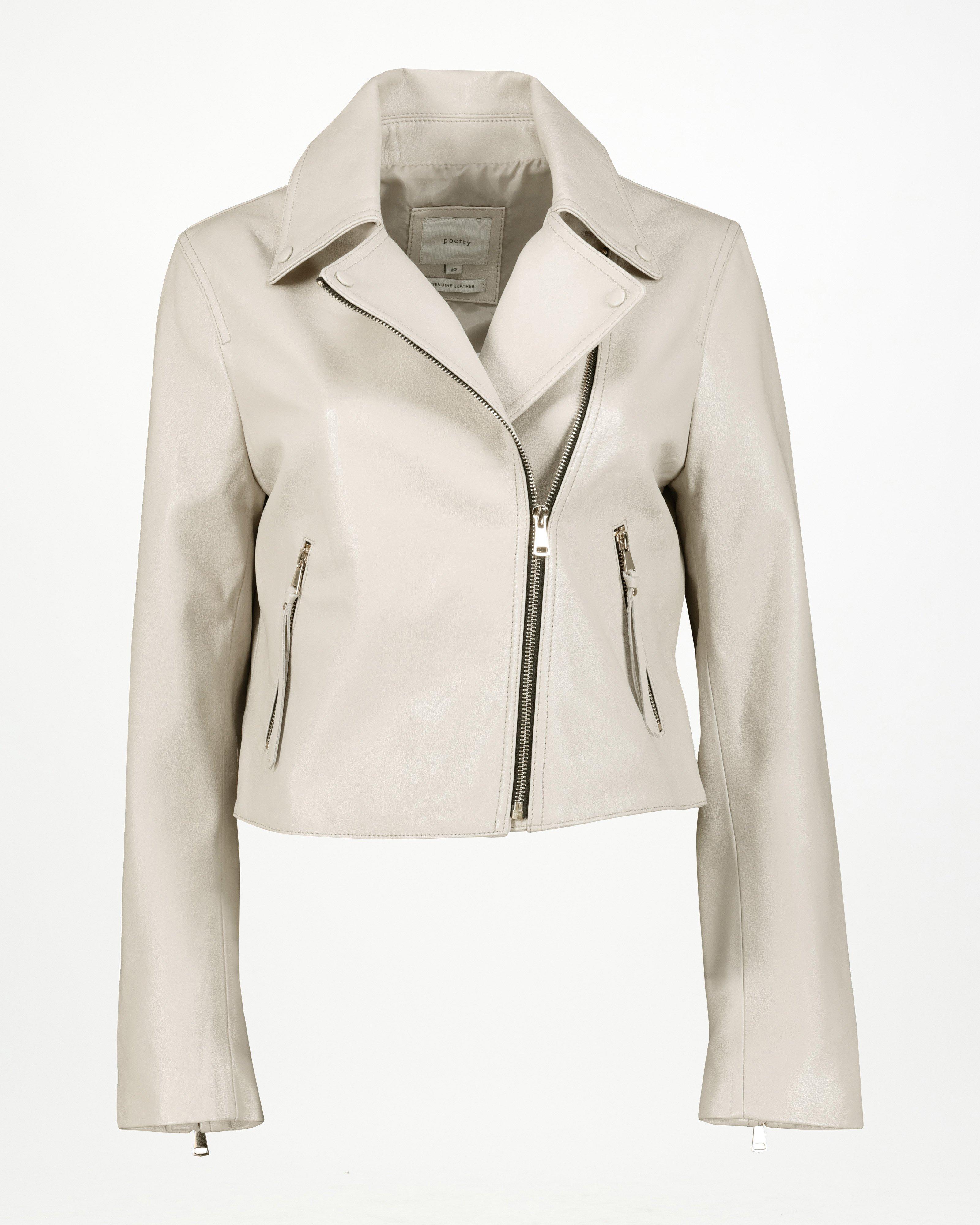 Mai Biker Leather Jacket -  Cream