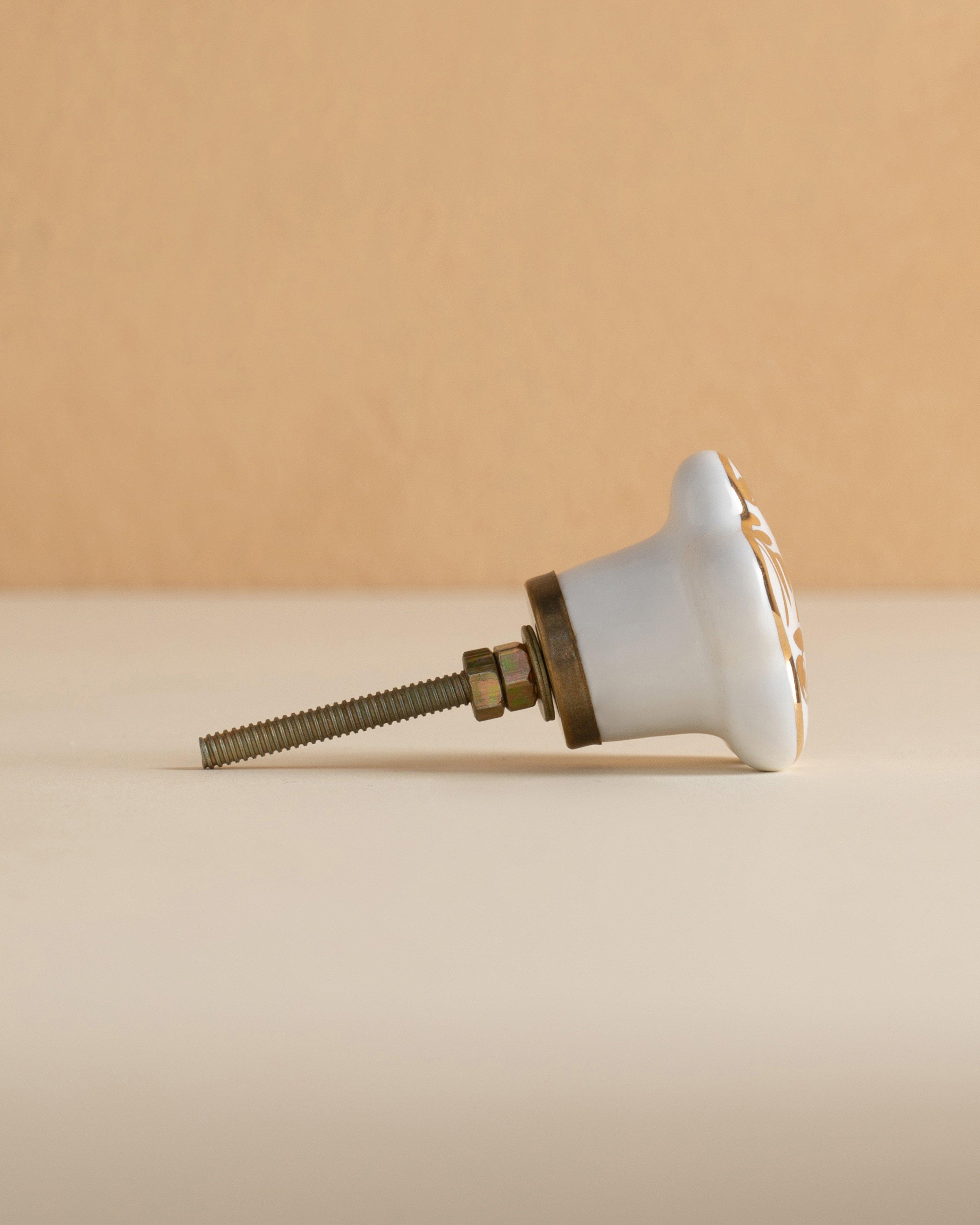 Ceramic Floral Knob -  White