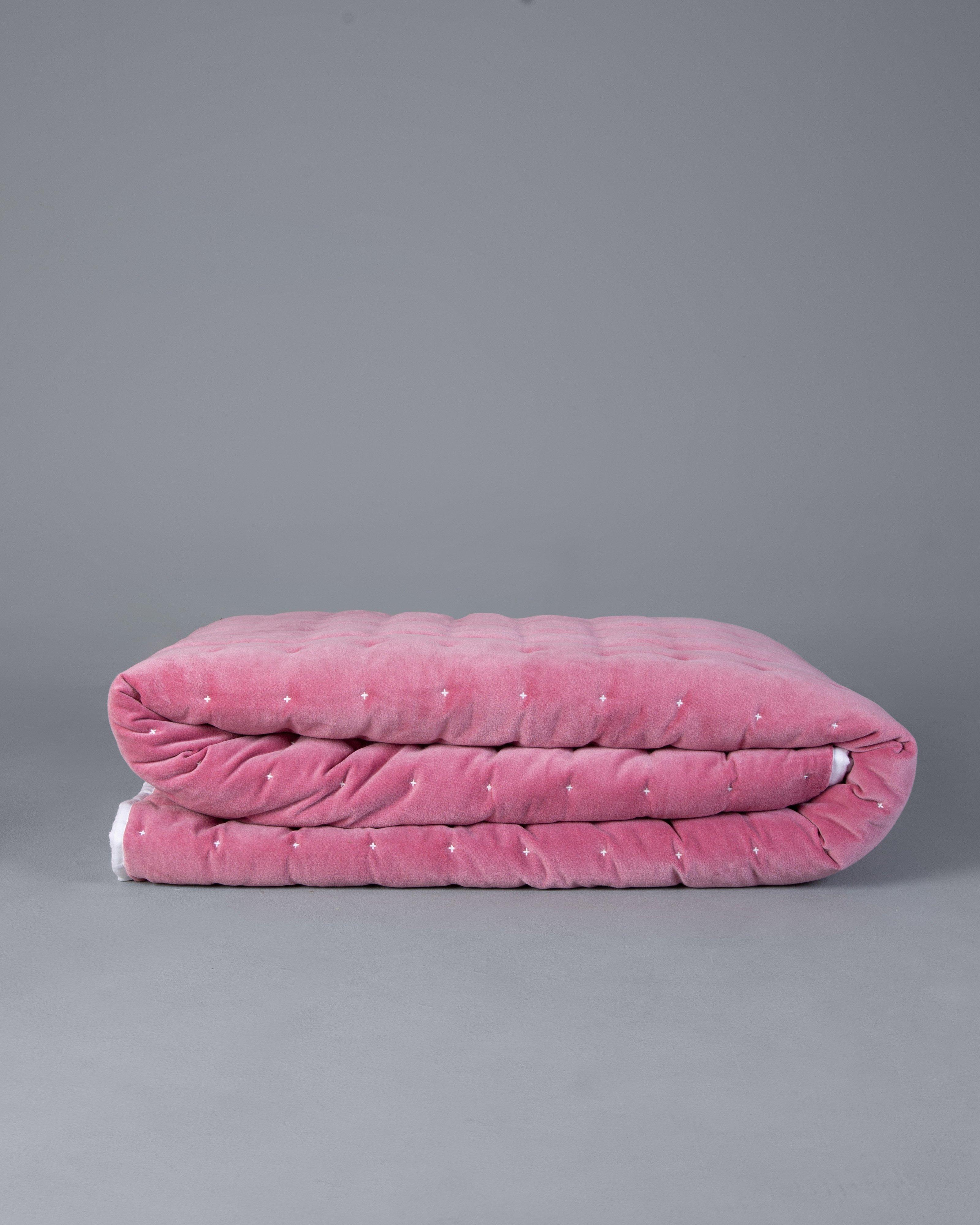 Dakota Velvet and Cotton Quilt -  Pink