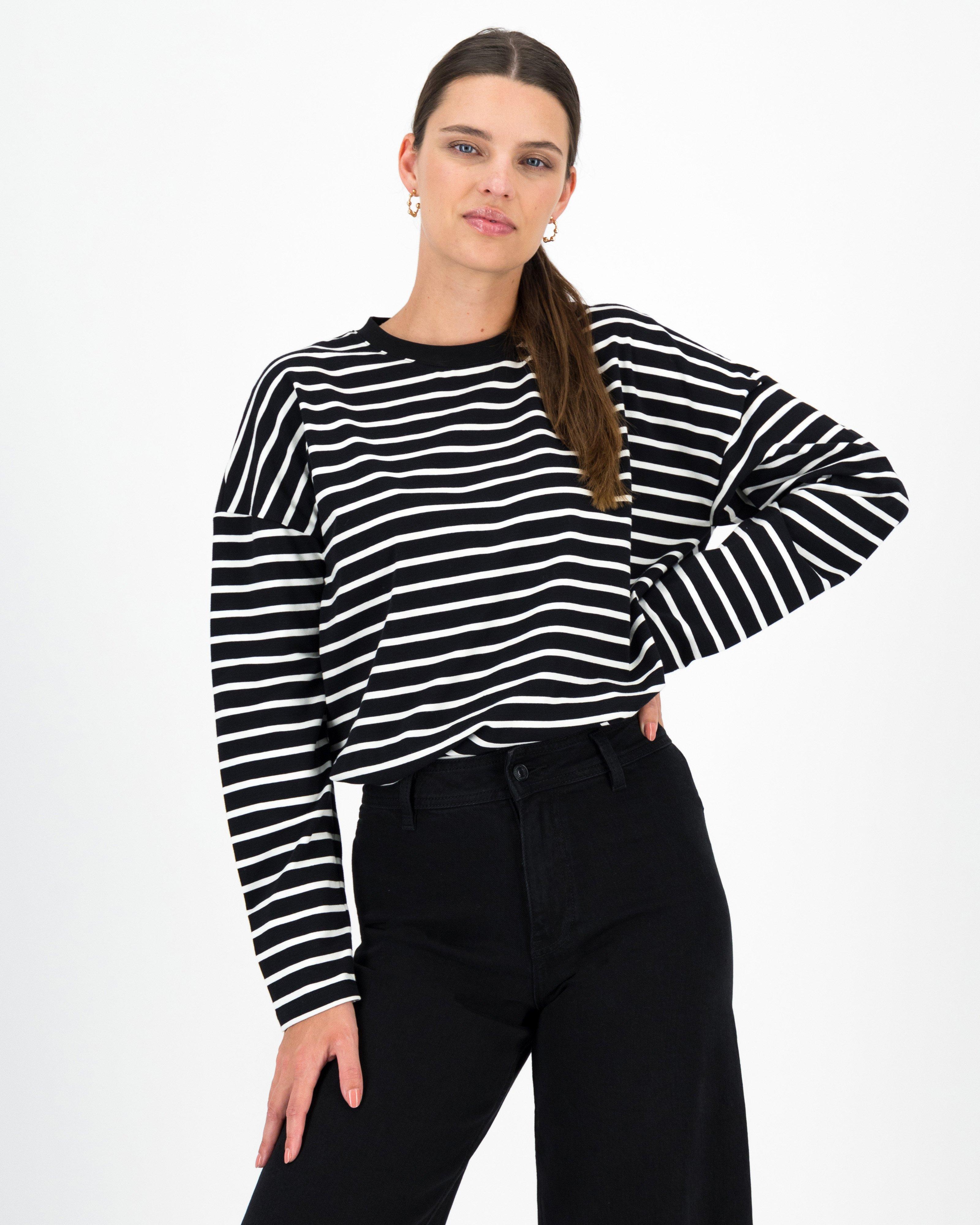 Emmett Stripe Long Sleeve Top -  Black