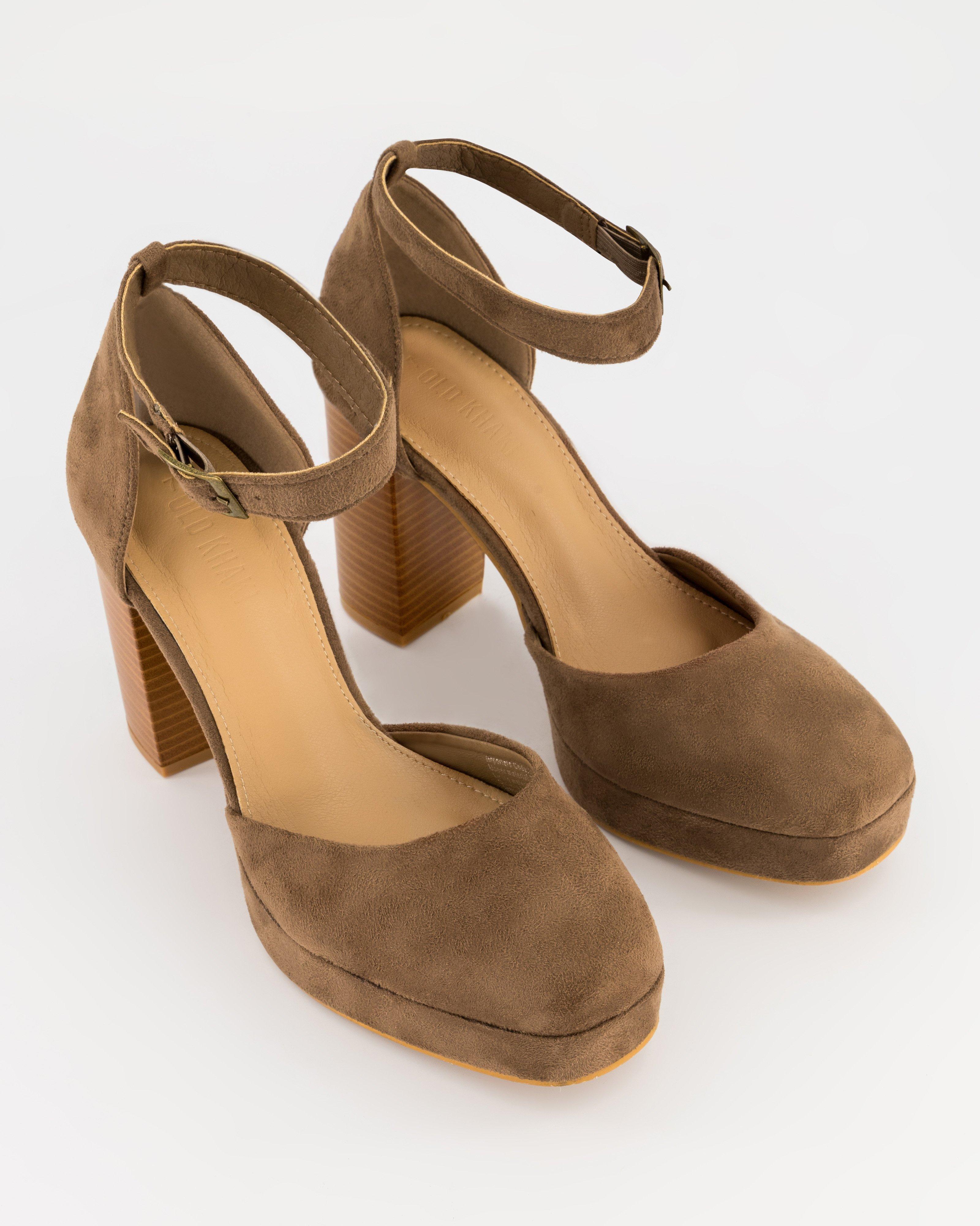 Khaki block heels best sale