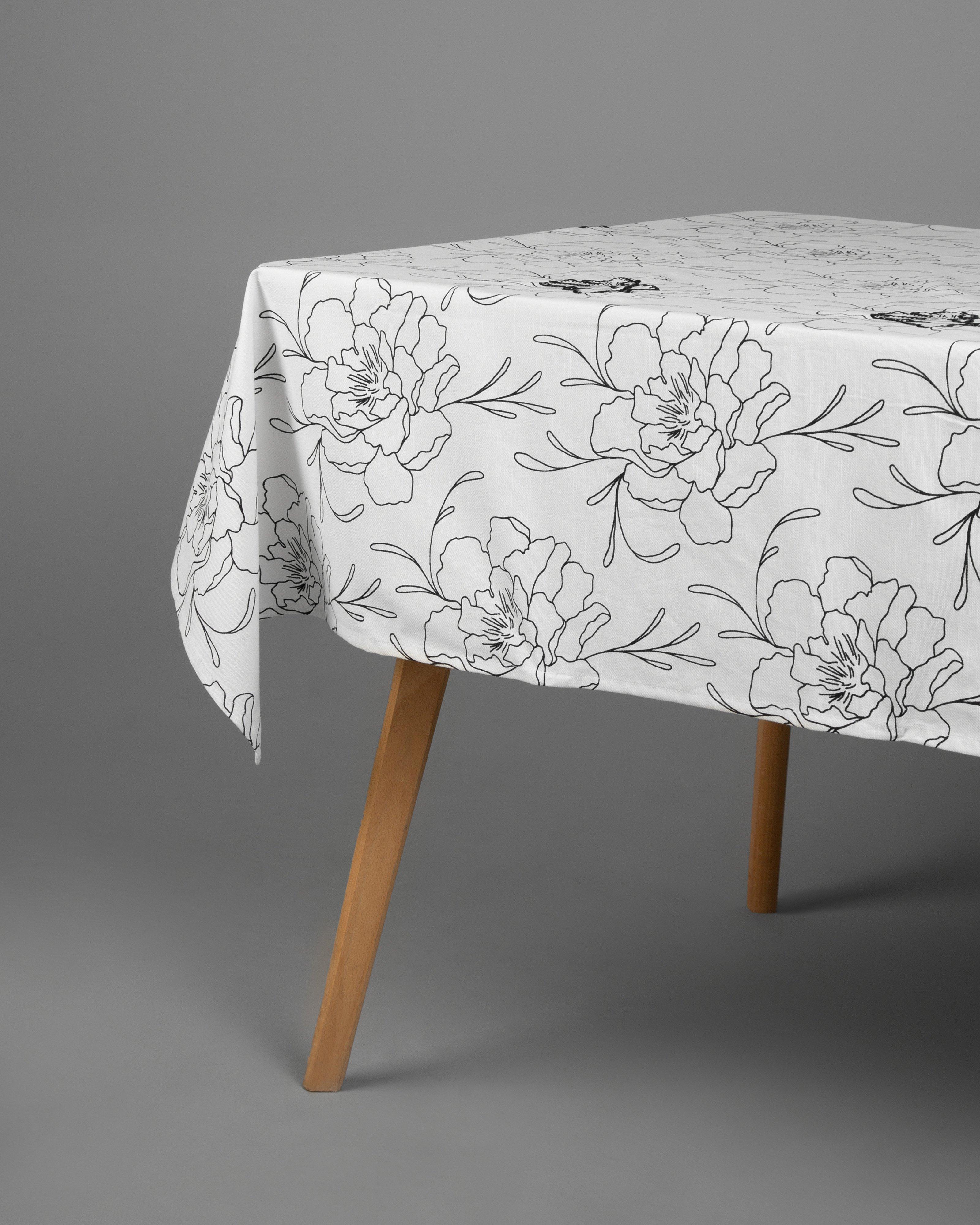 Lulu Floral Printed and Embroidered Table Cloth -  Milk