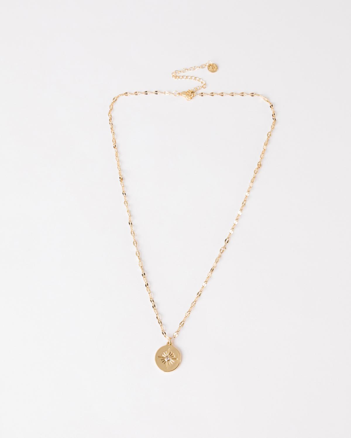 Women’s Flower Disk Charm Necklace  -  Gold