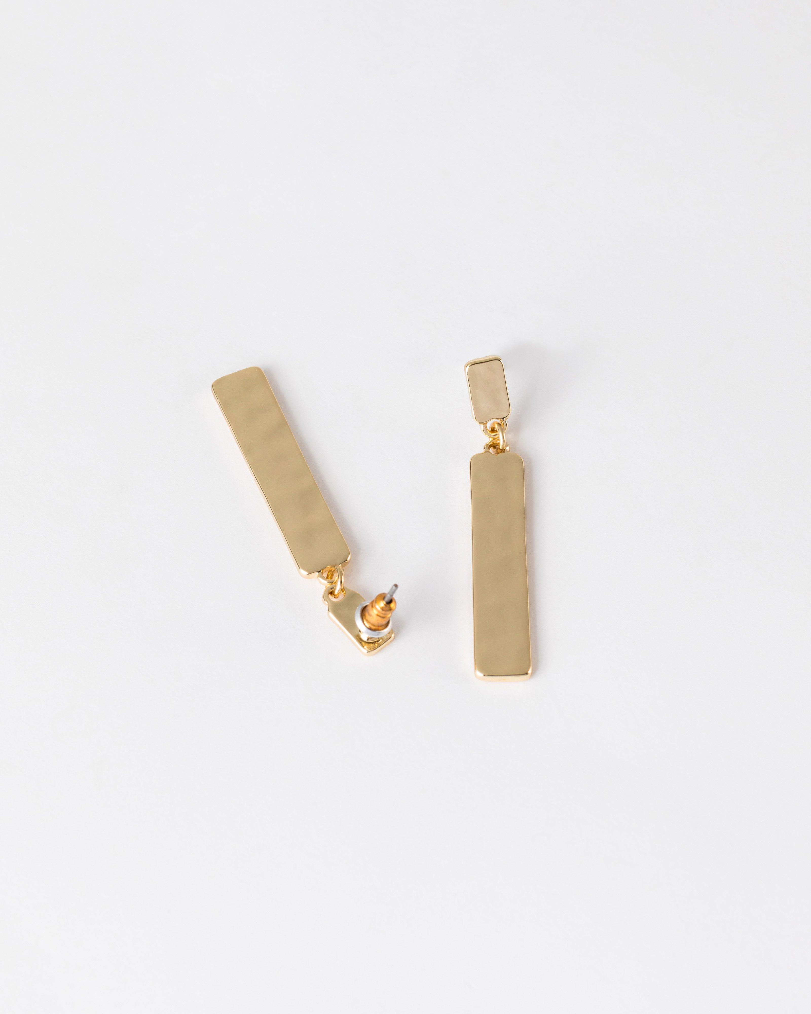 Women’s Hammered Bar Drop Earrings -  Gold
