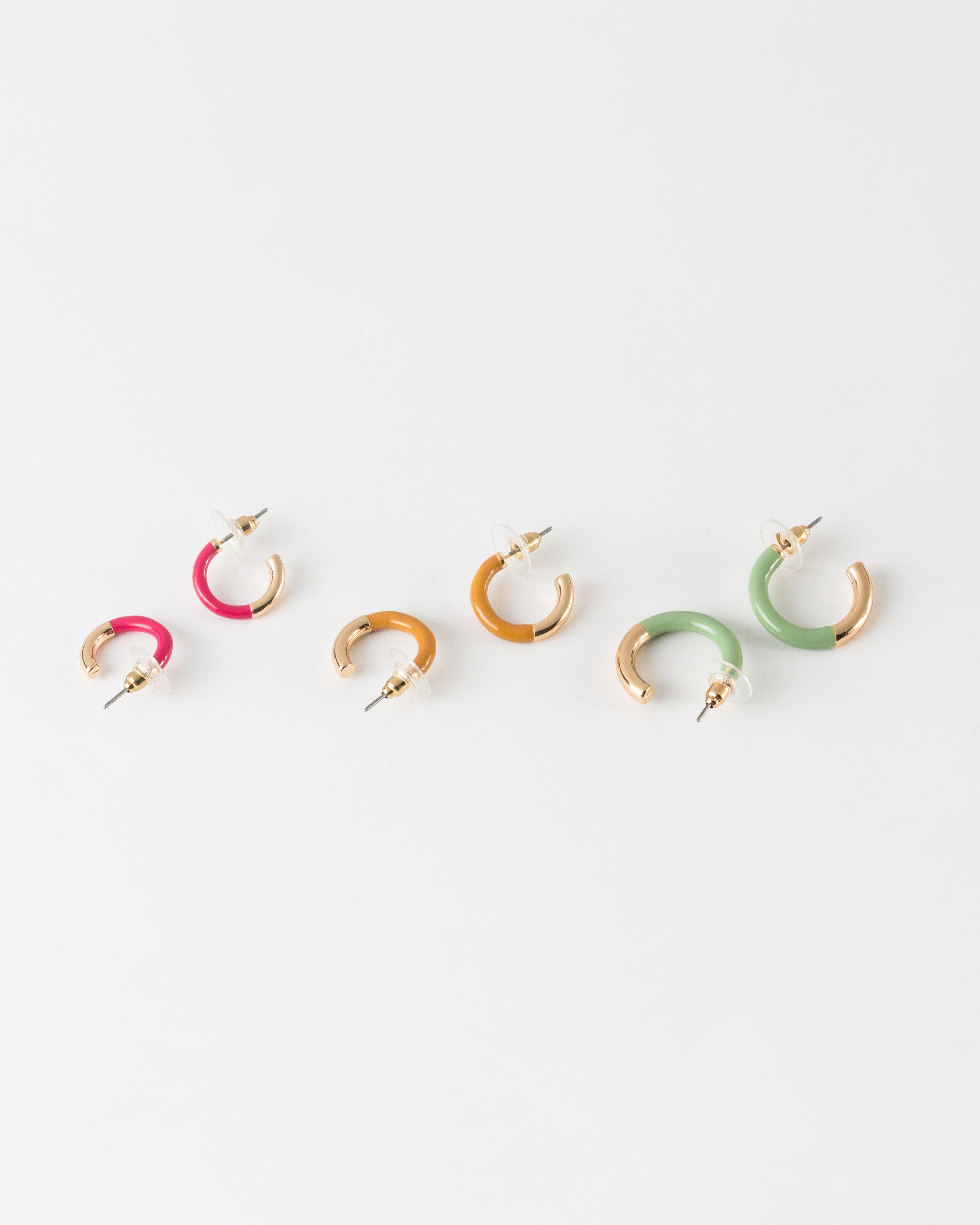 Women’s Enamel Hoop Earrings 3-Pack -  Assorted