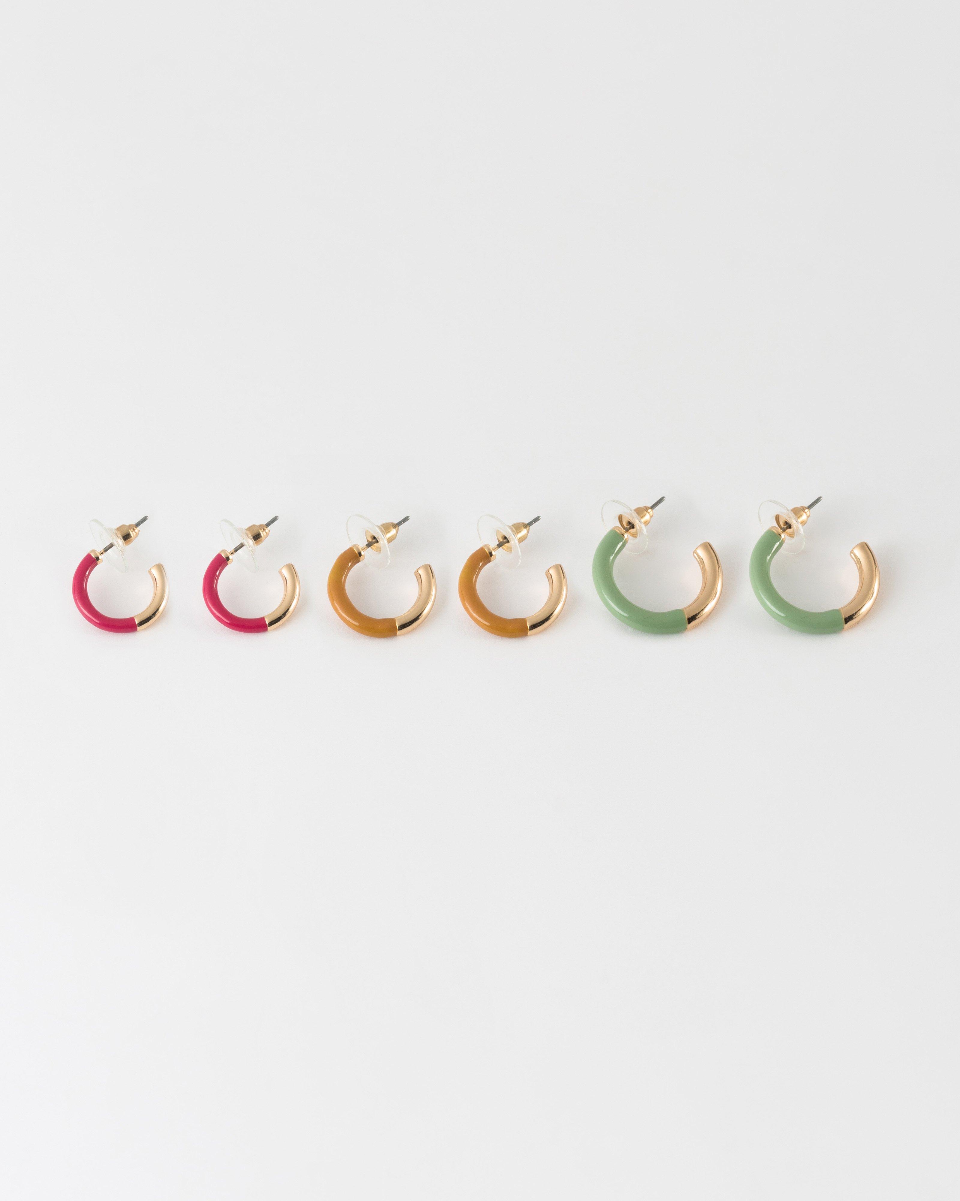 Women’s Enamel Hoop Earrings 3-Pack -  Assorted