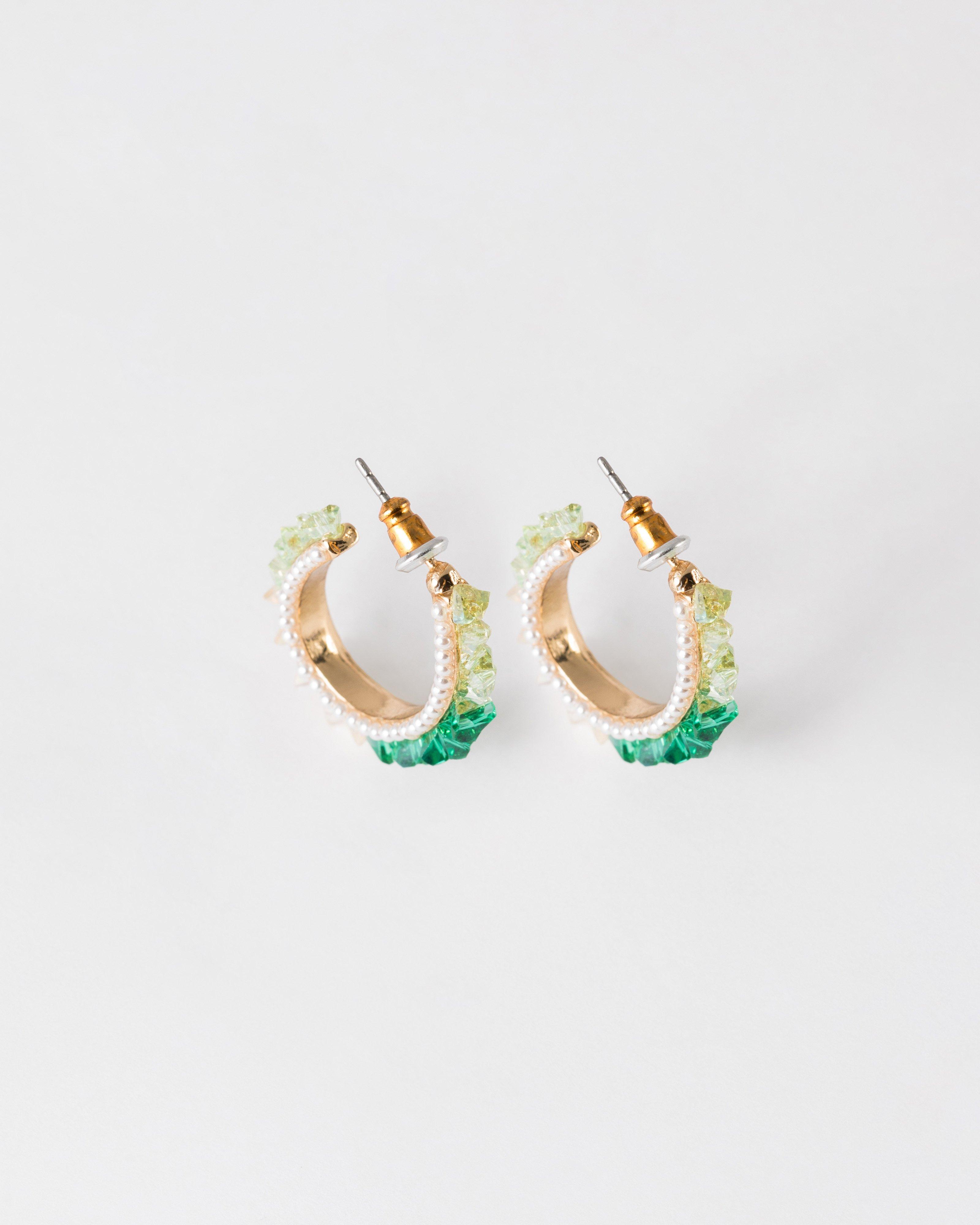 Women’s Bead & Pearl Hoop Earrings -  Green