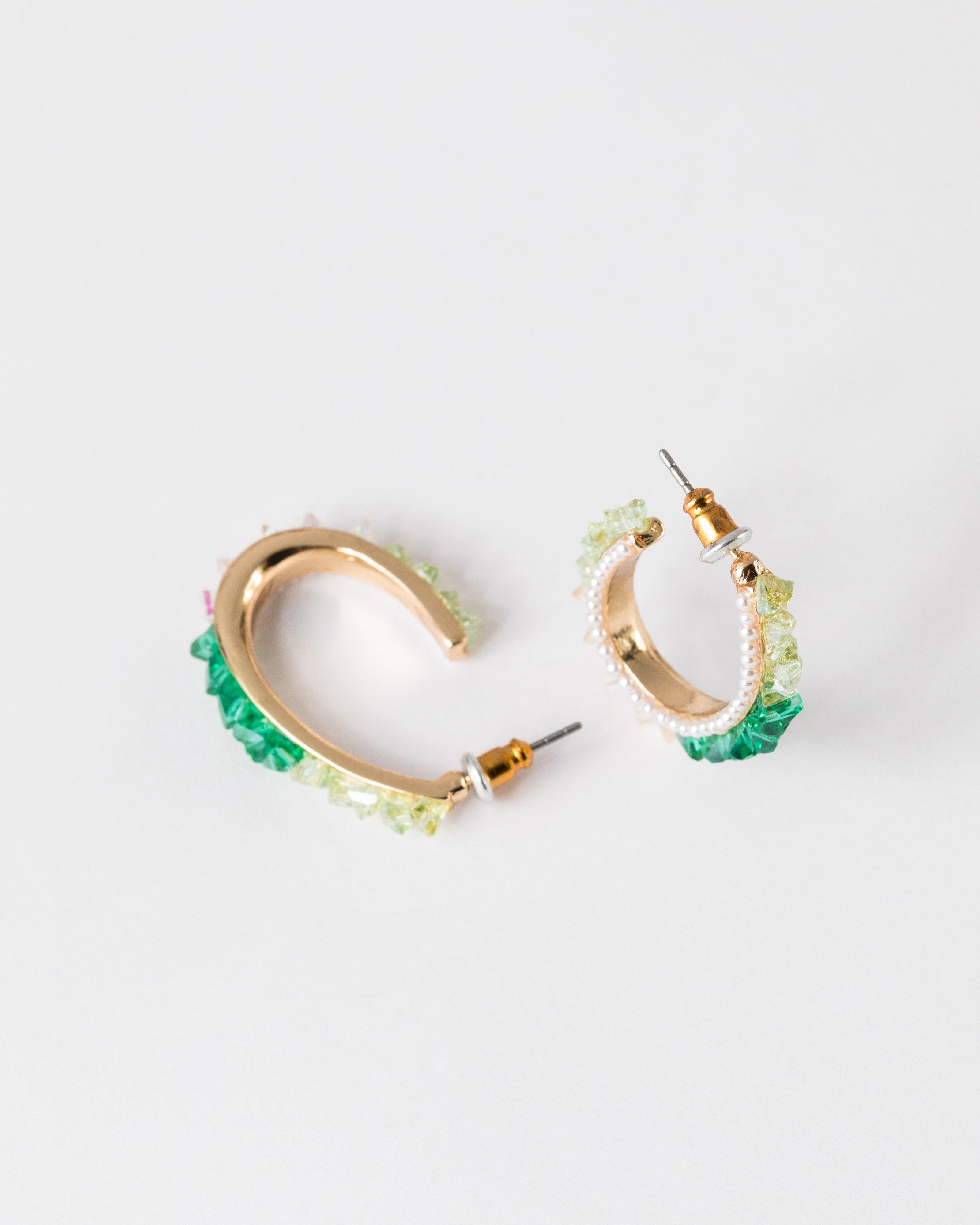 Women’s Bead & Pearl Hoop Earrings -  Green