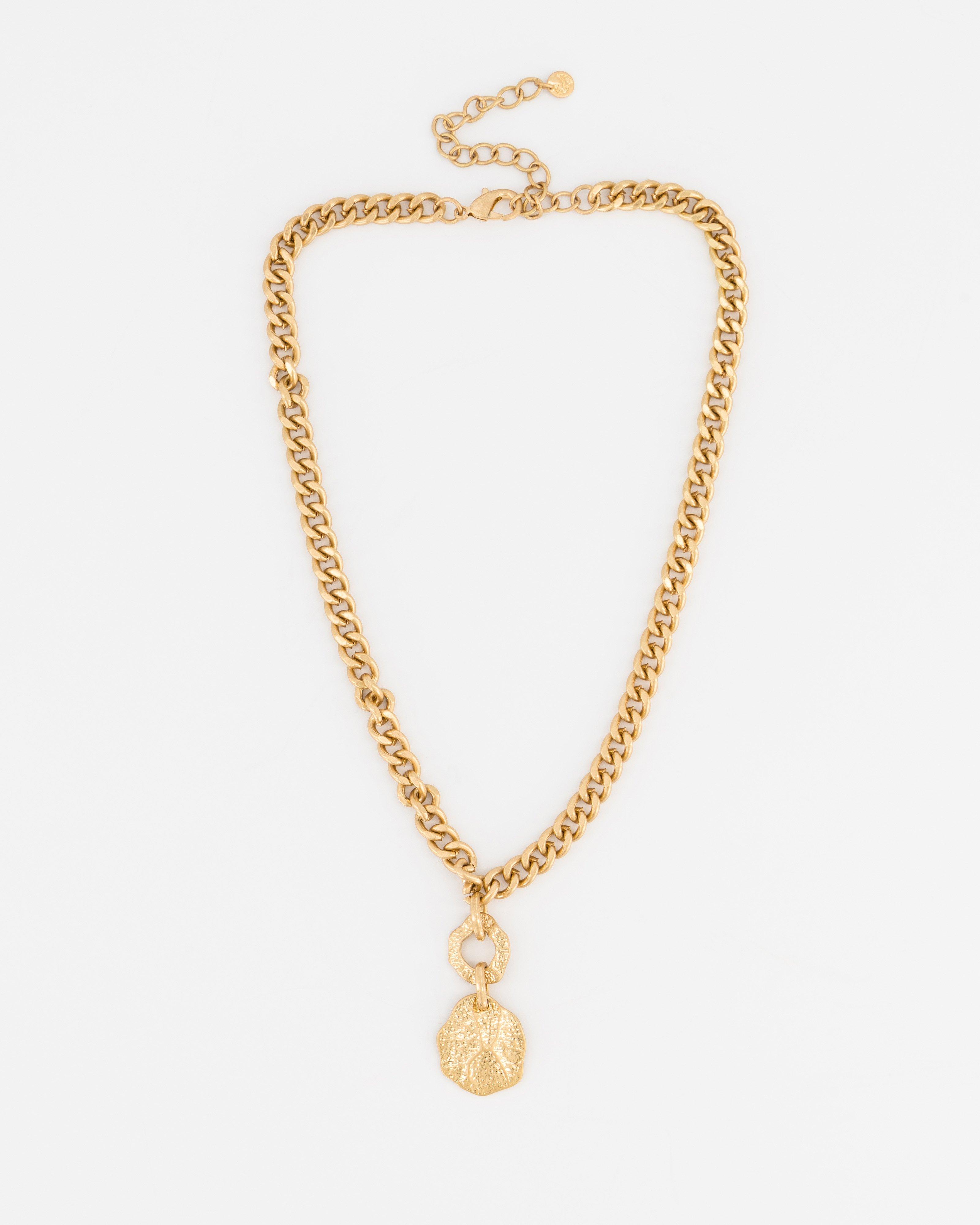 Women’s Hammered Charm Chain Necklace -  Gold