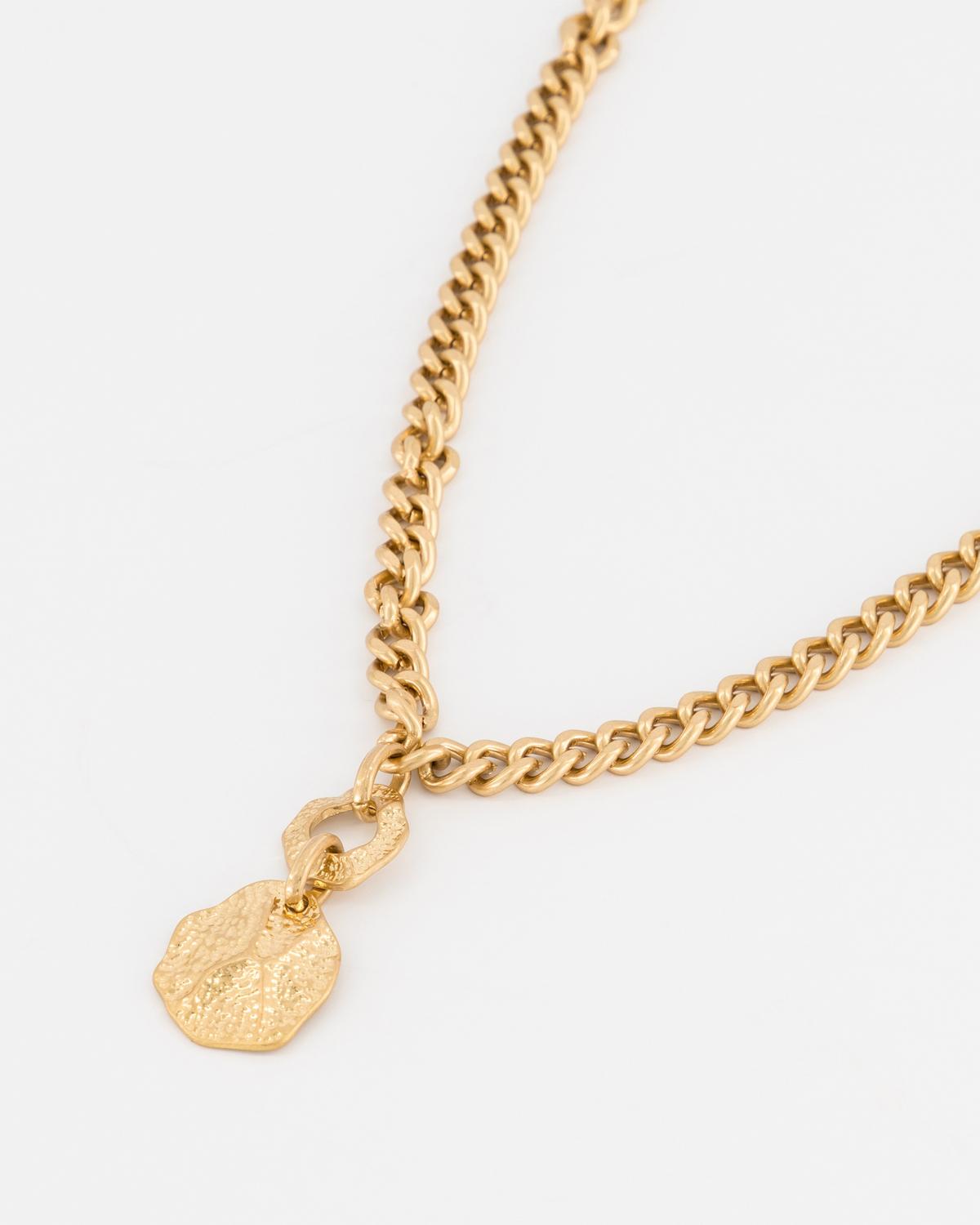 Women’s Hammered Charm Chain Necklace  -  Gold